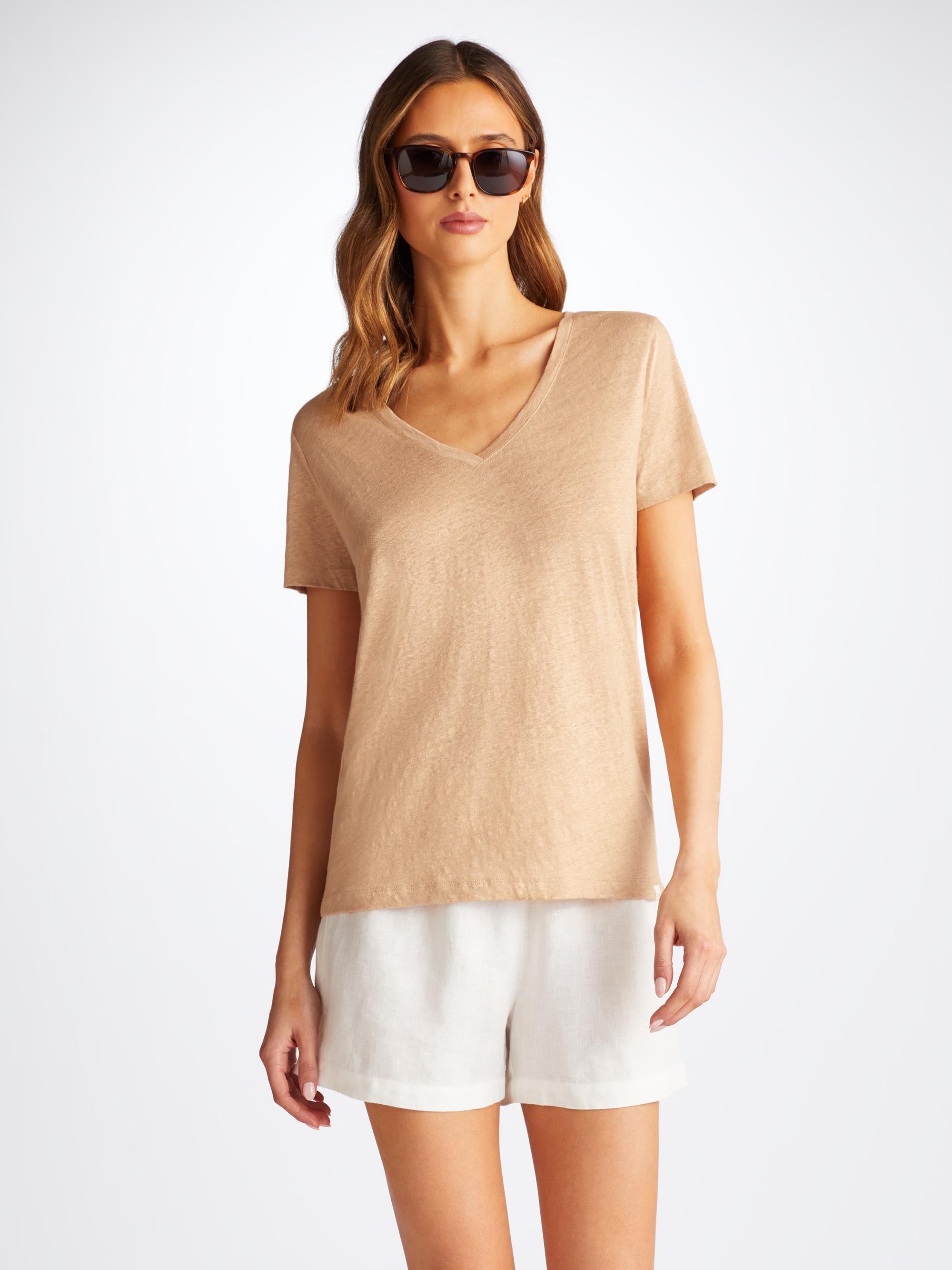 Jordan Linen V-Neck T-Shirt Sand