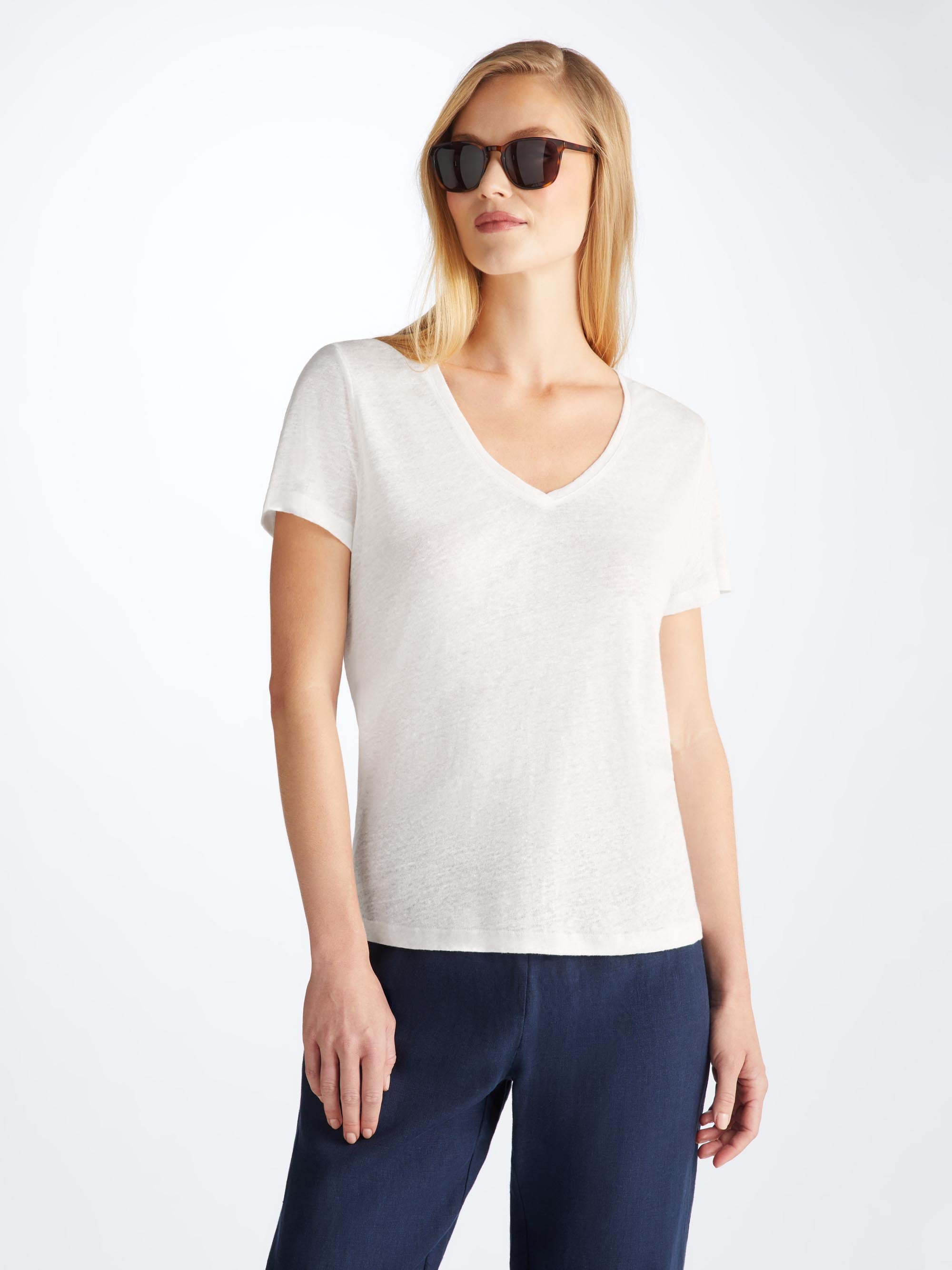 Women's V-Neck T-Shirt Jordan Linen White