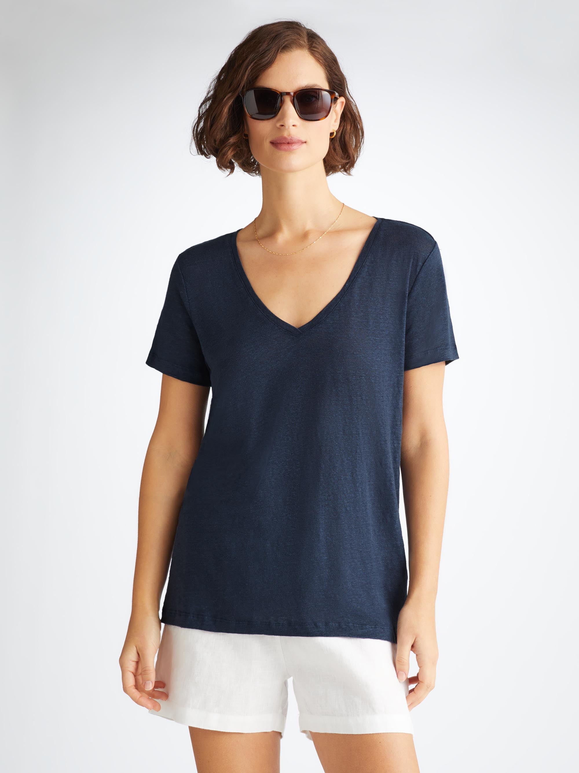 Women's V-Neck T-Shirt Jordan Linen Navy