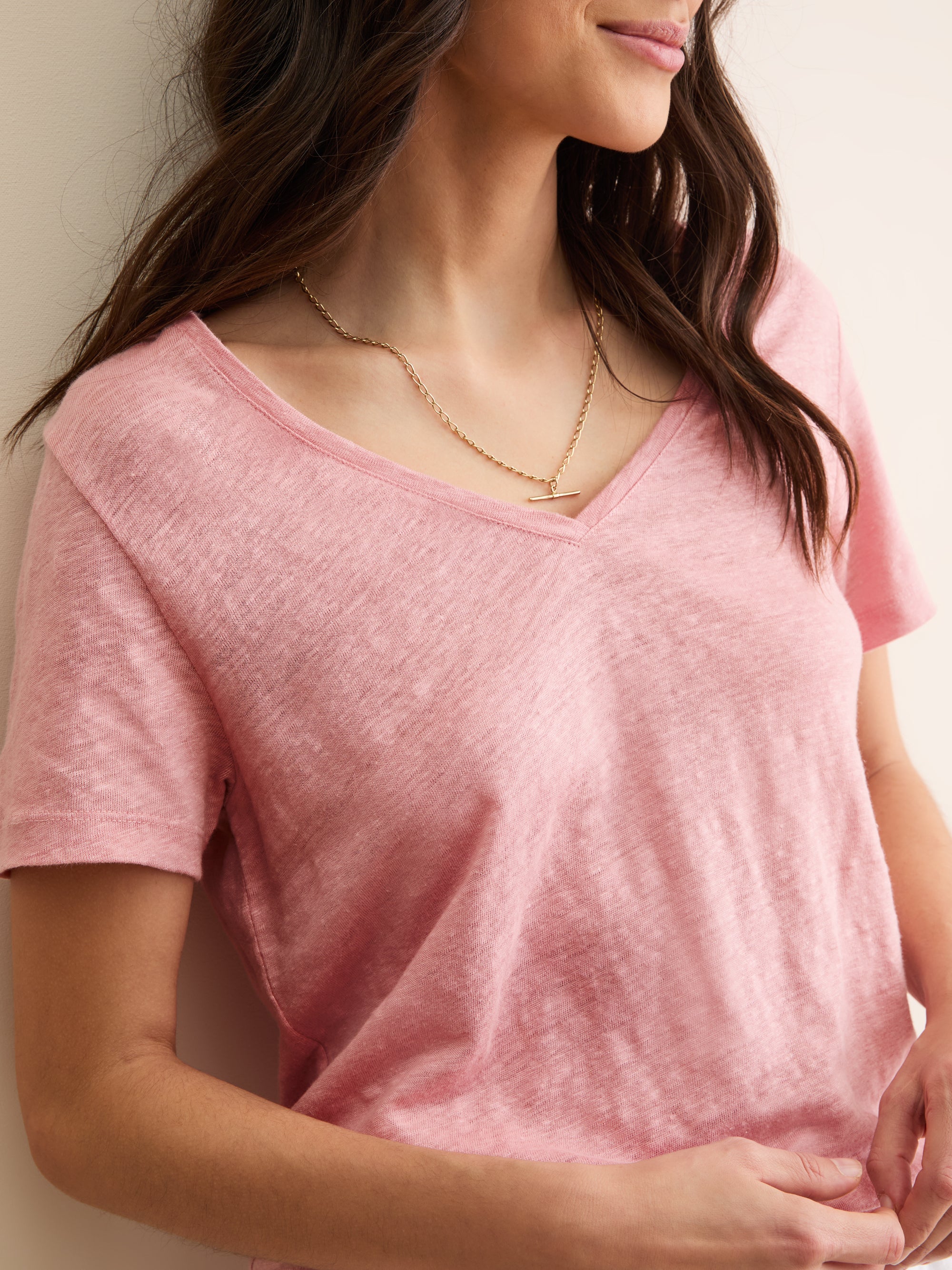 Women's V-Neck T-Shirt Jordan Linen Pink