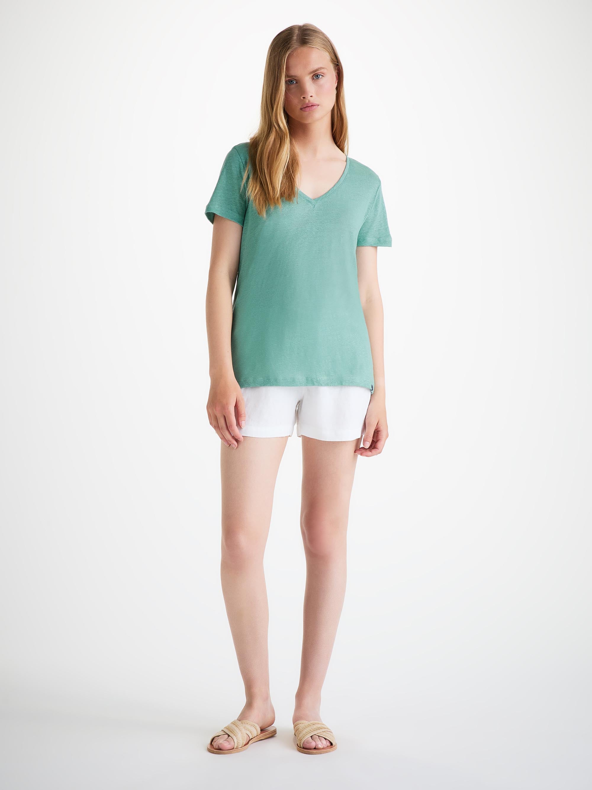 Jordan Linen V-Neck T-Shirt Soft Aqua