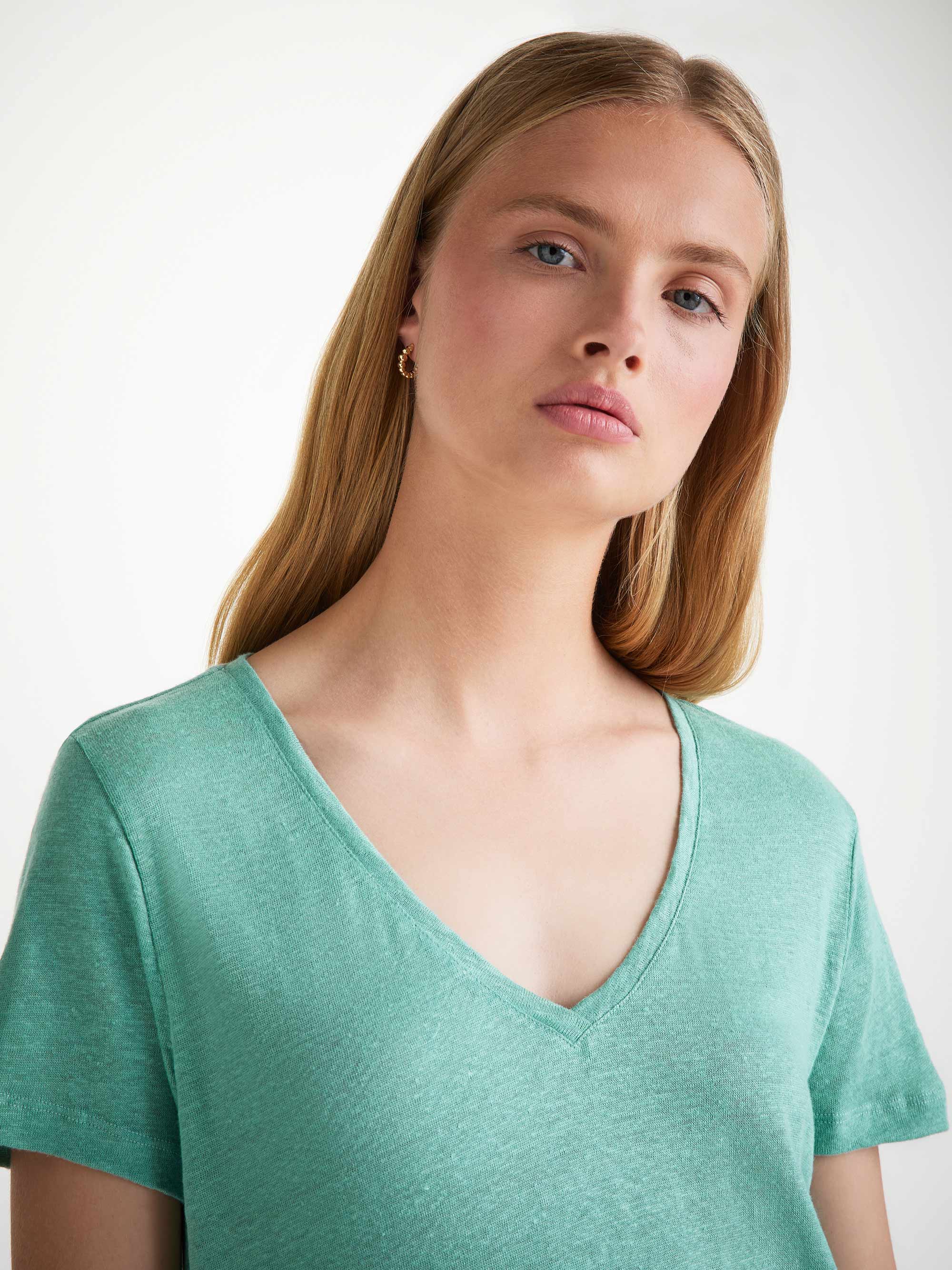 Jordan Linen V-Neck T-Shirt Soft Aqua