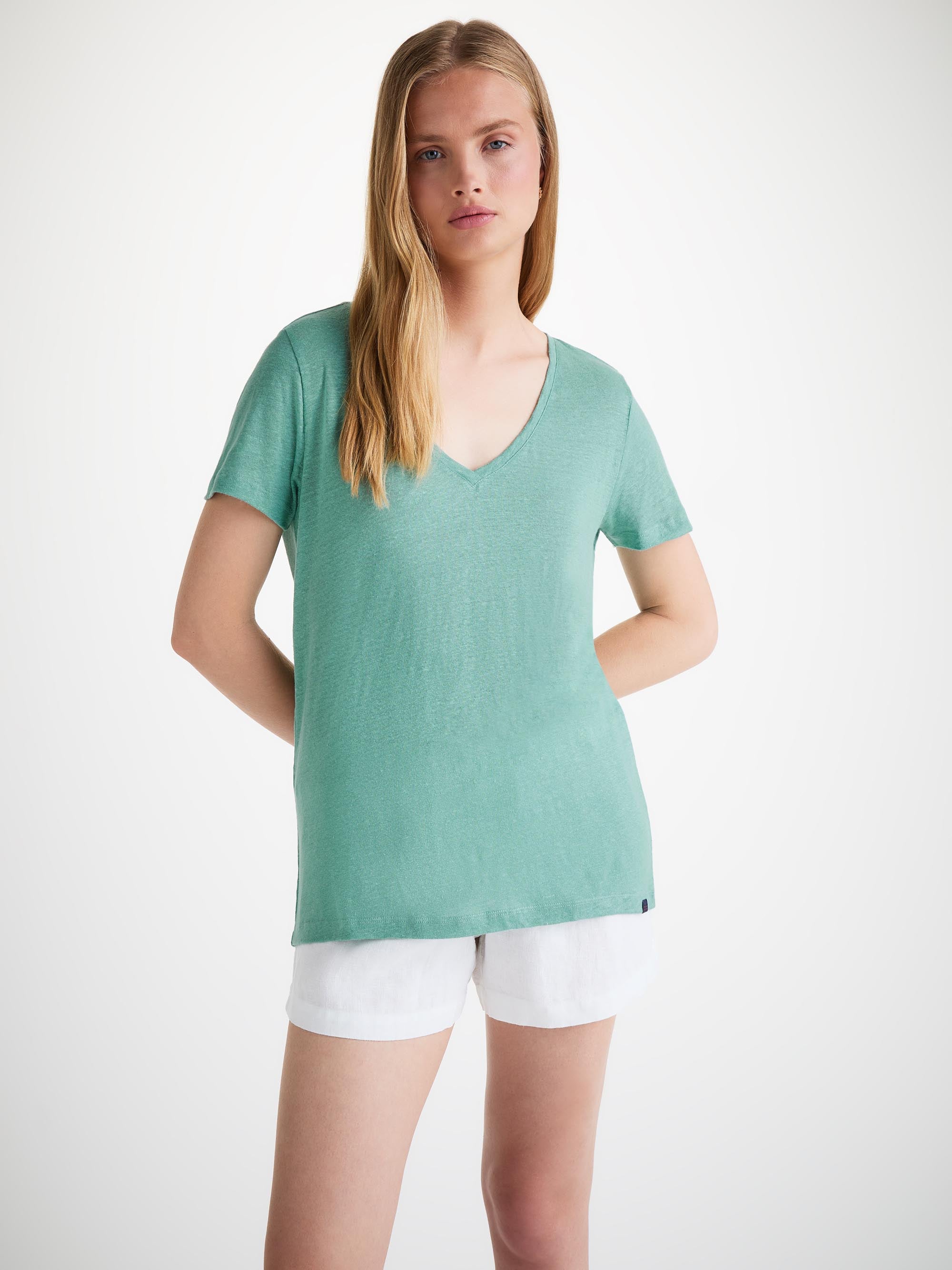 Jordan Linen V-Neck T-Shirt Soft Aqua
