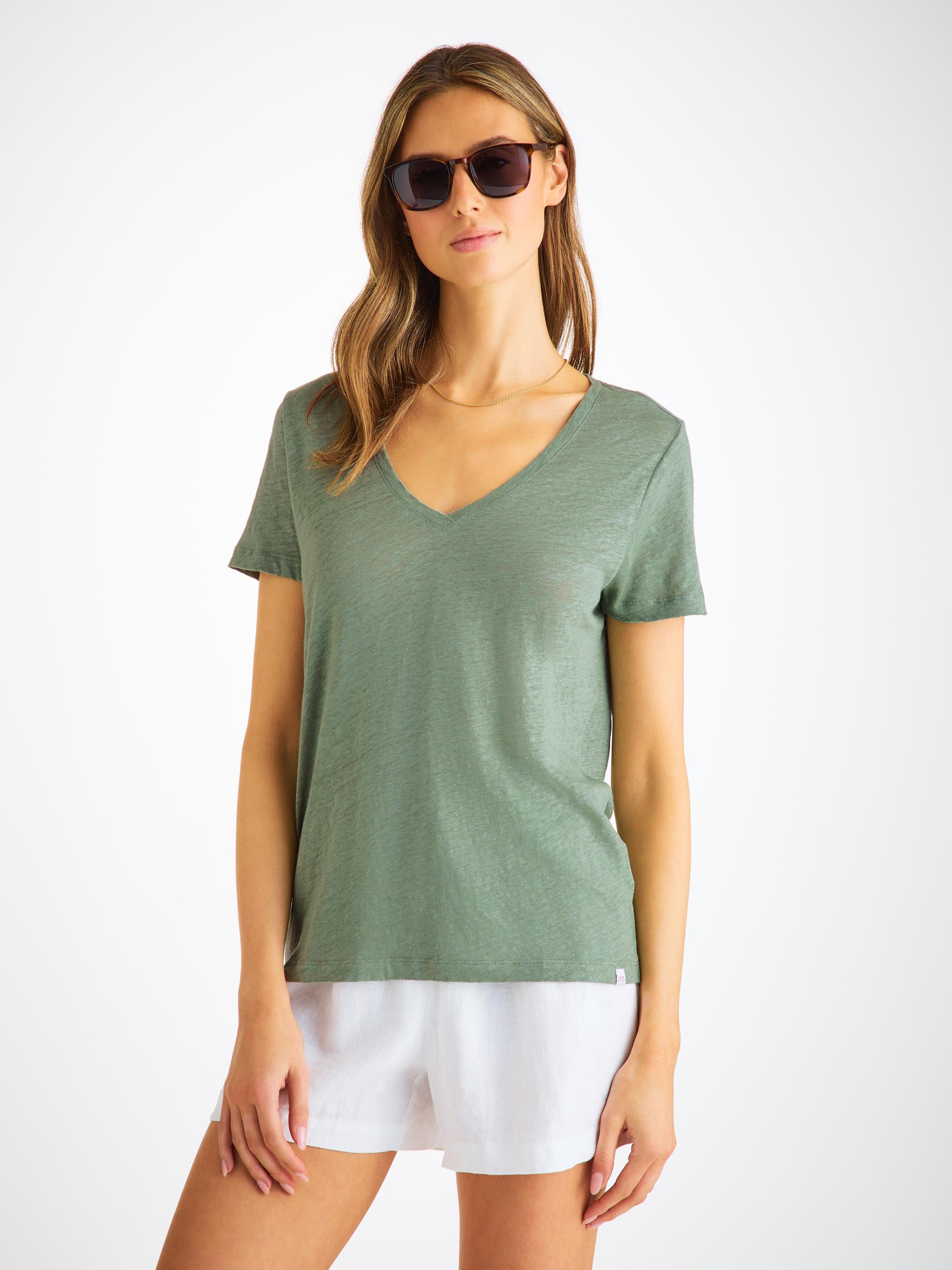 Women's V-Neck T-Shirt Jordan Linen Sage Green