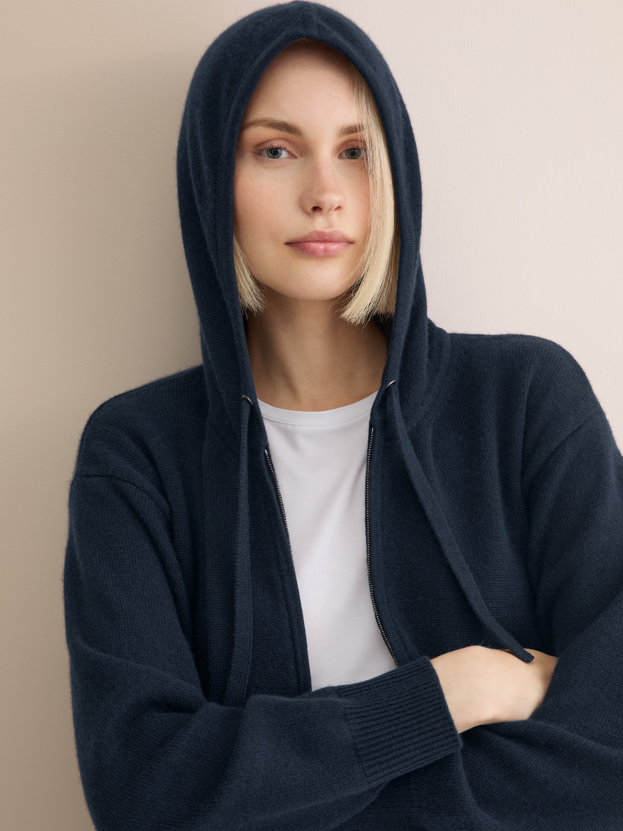 Women's Zip Up Hoodie Daphne Cashmere Navy
