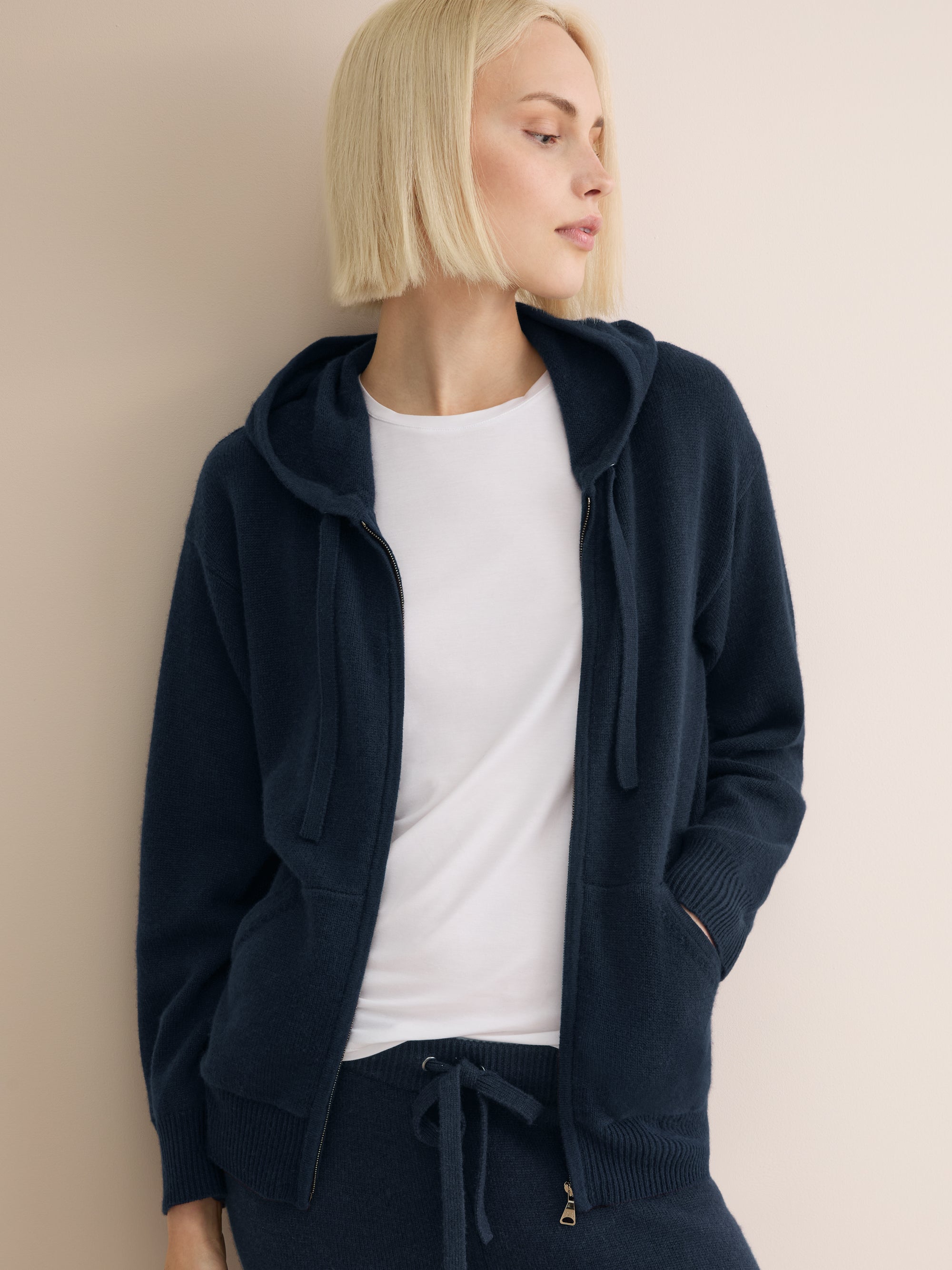 Women's Zip Up Hoodie Daphne Cashmere Navy
