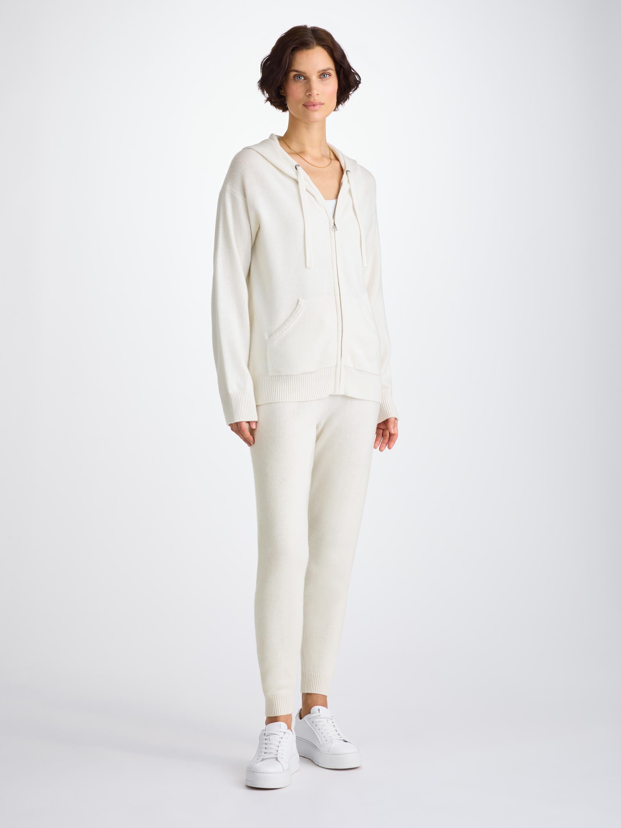 Women's Zip Up Hoodie Daphne Cashmere White