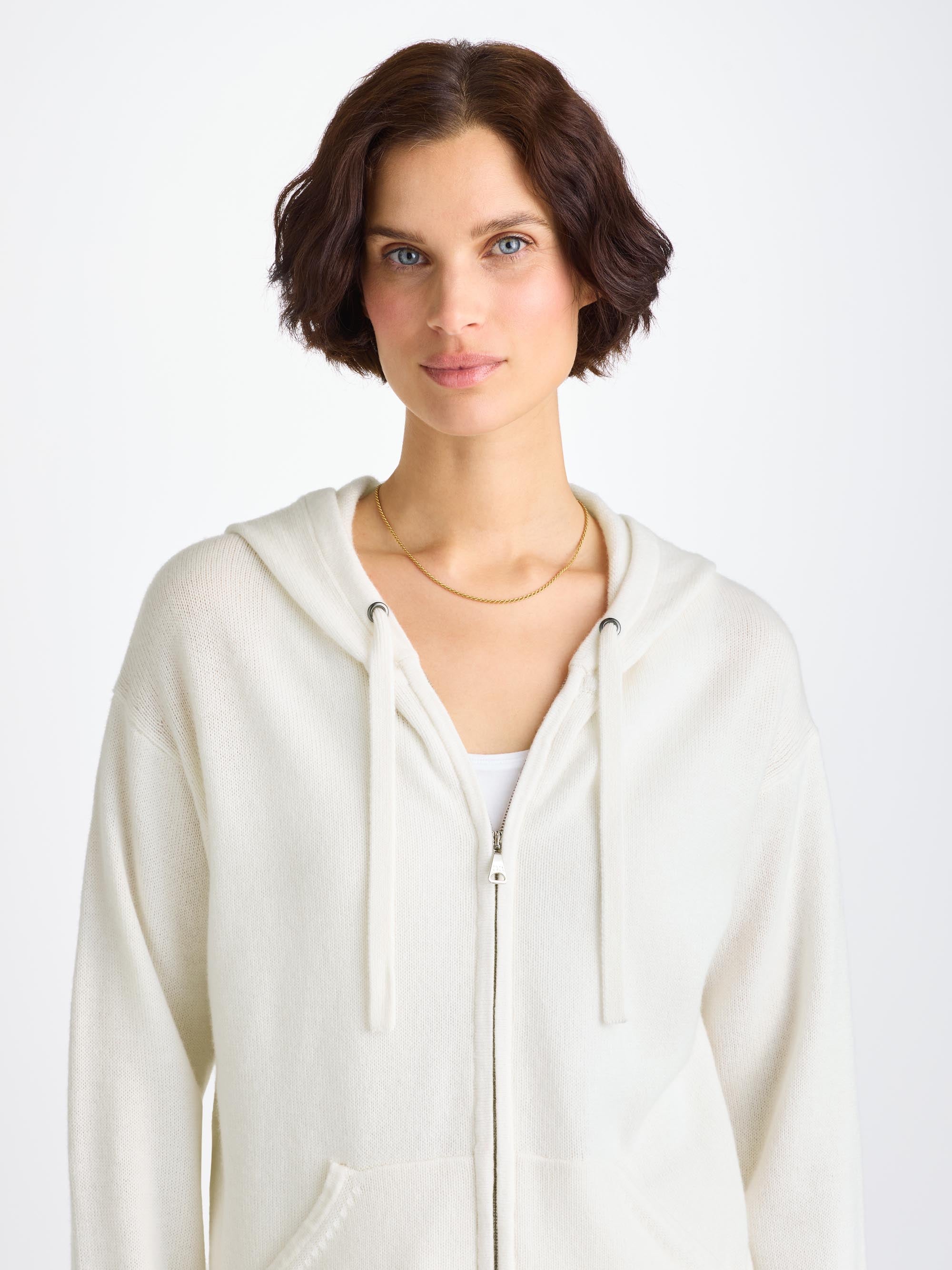 Women's Zip Up Hoodie Daphne Cashmere White