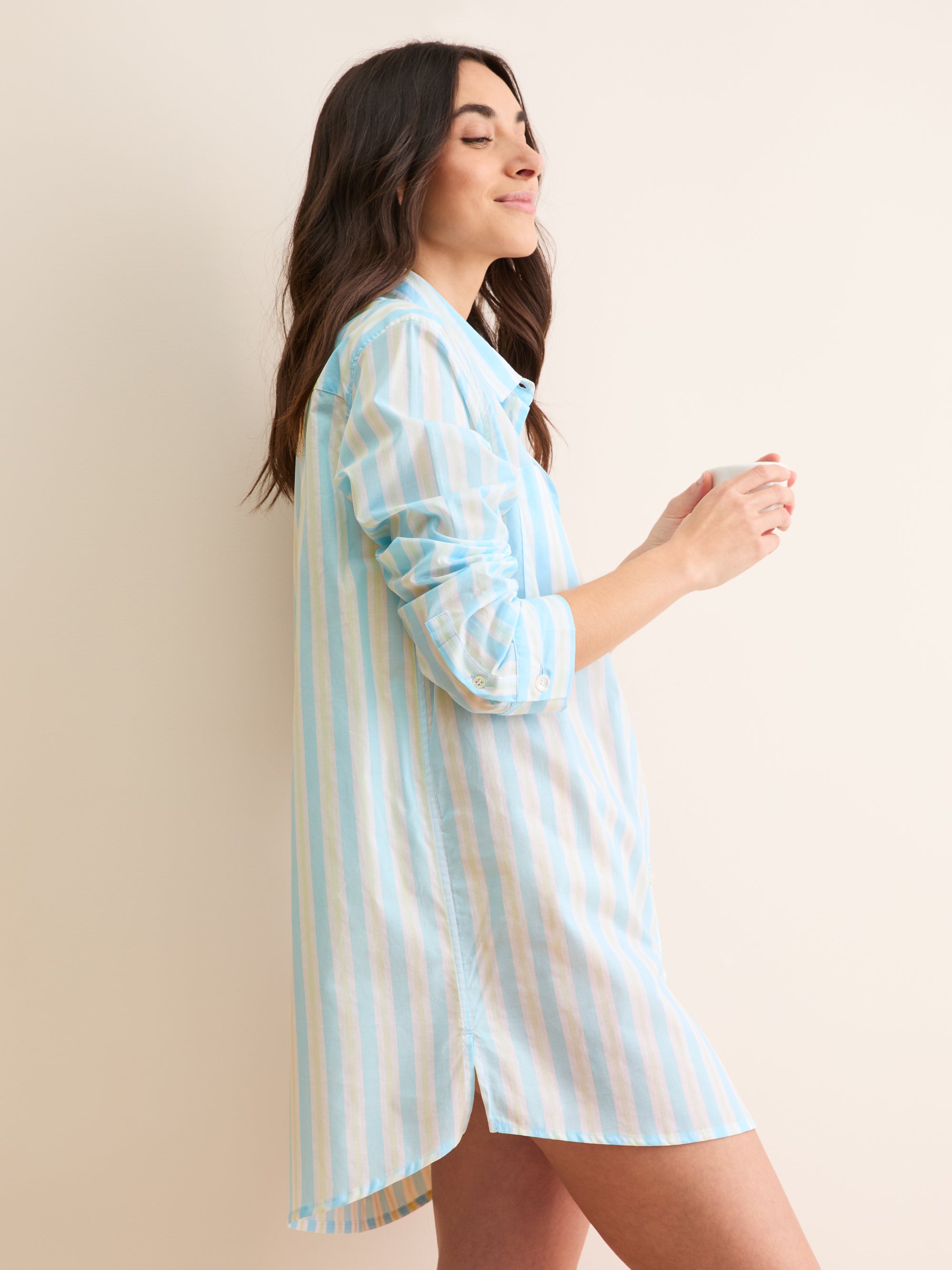 Women's Nightshirt Amalfi Cotton Batiste Aqua Blue Stripe