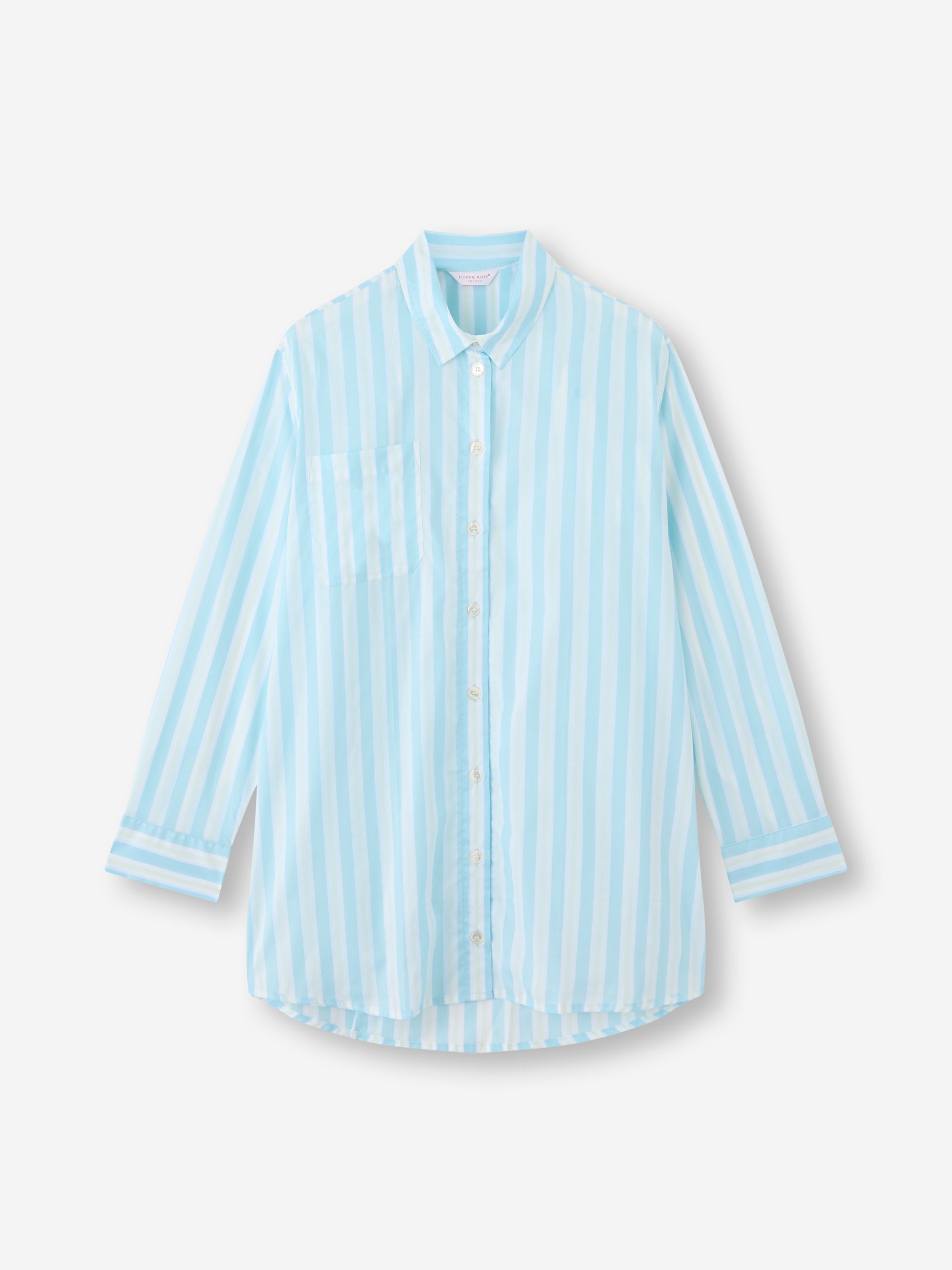 Women's Nightshirt Amalfi Cotton Batiste Aqua Blue Stripe