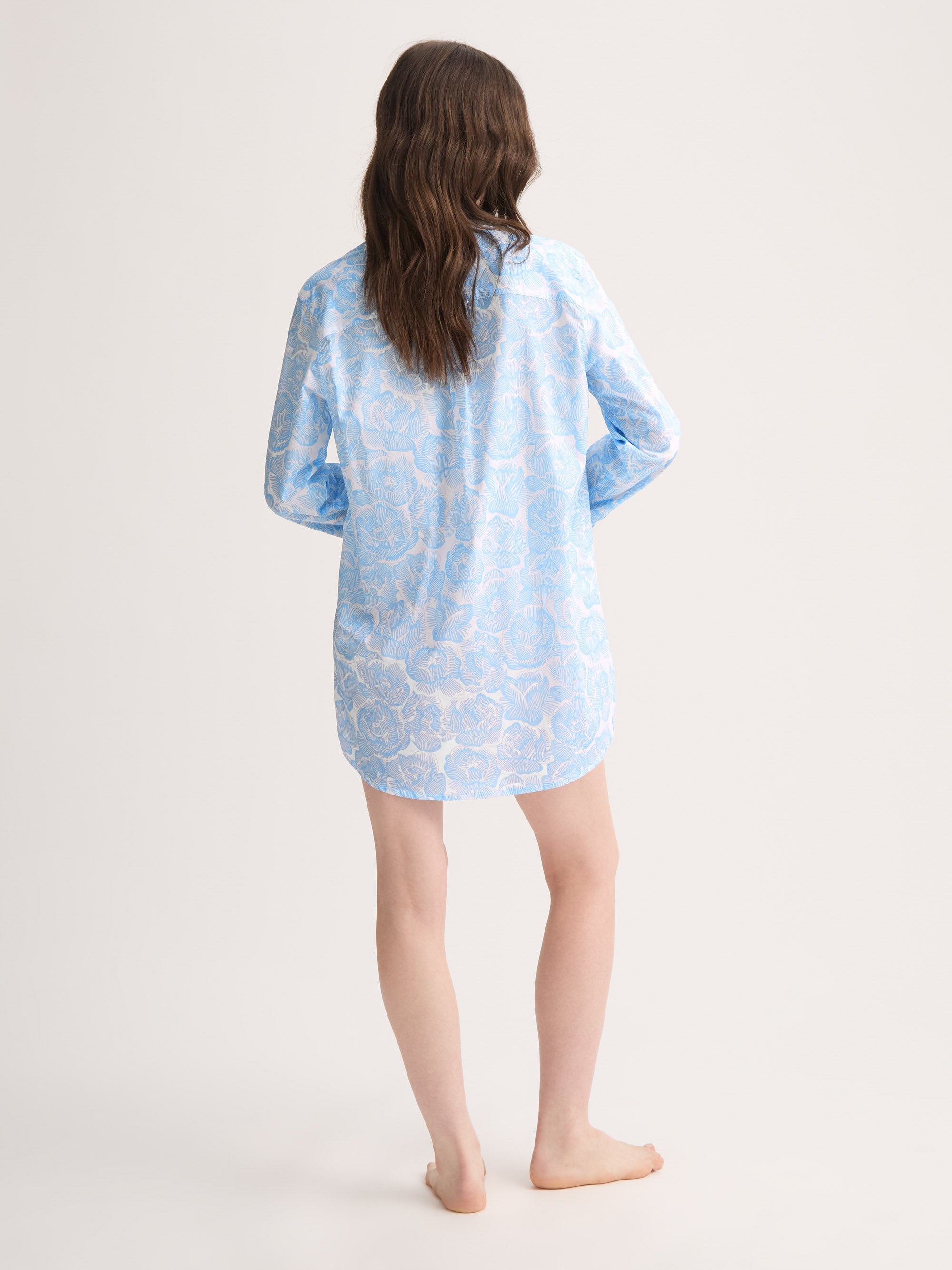 Women's Nightshirt Cotton Batiste Light Blue & White Rose Print