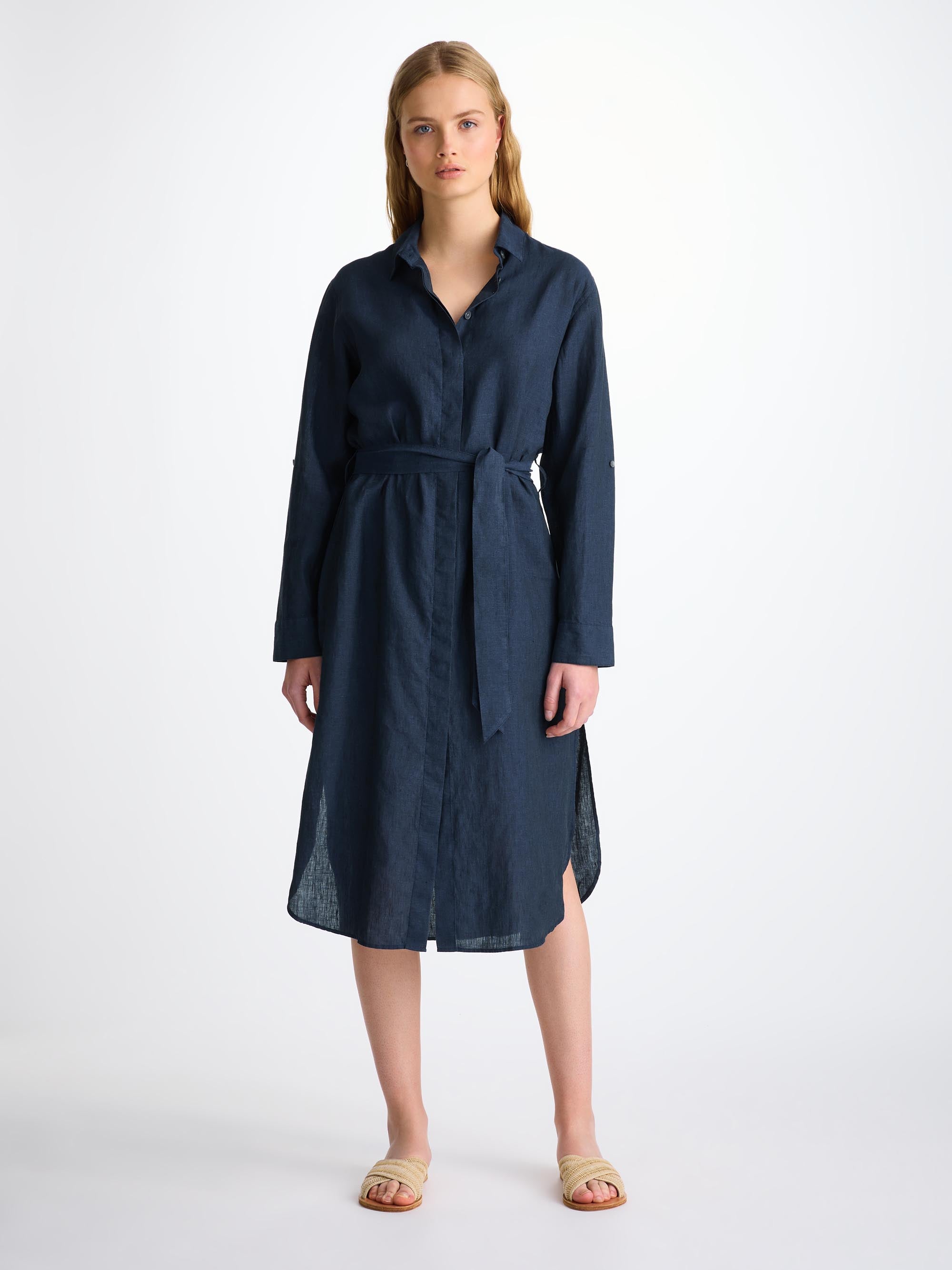 Women's Dress Sicily Linen Navy