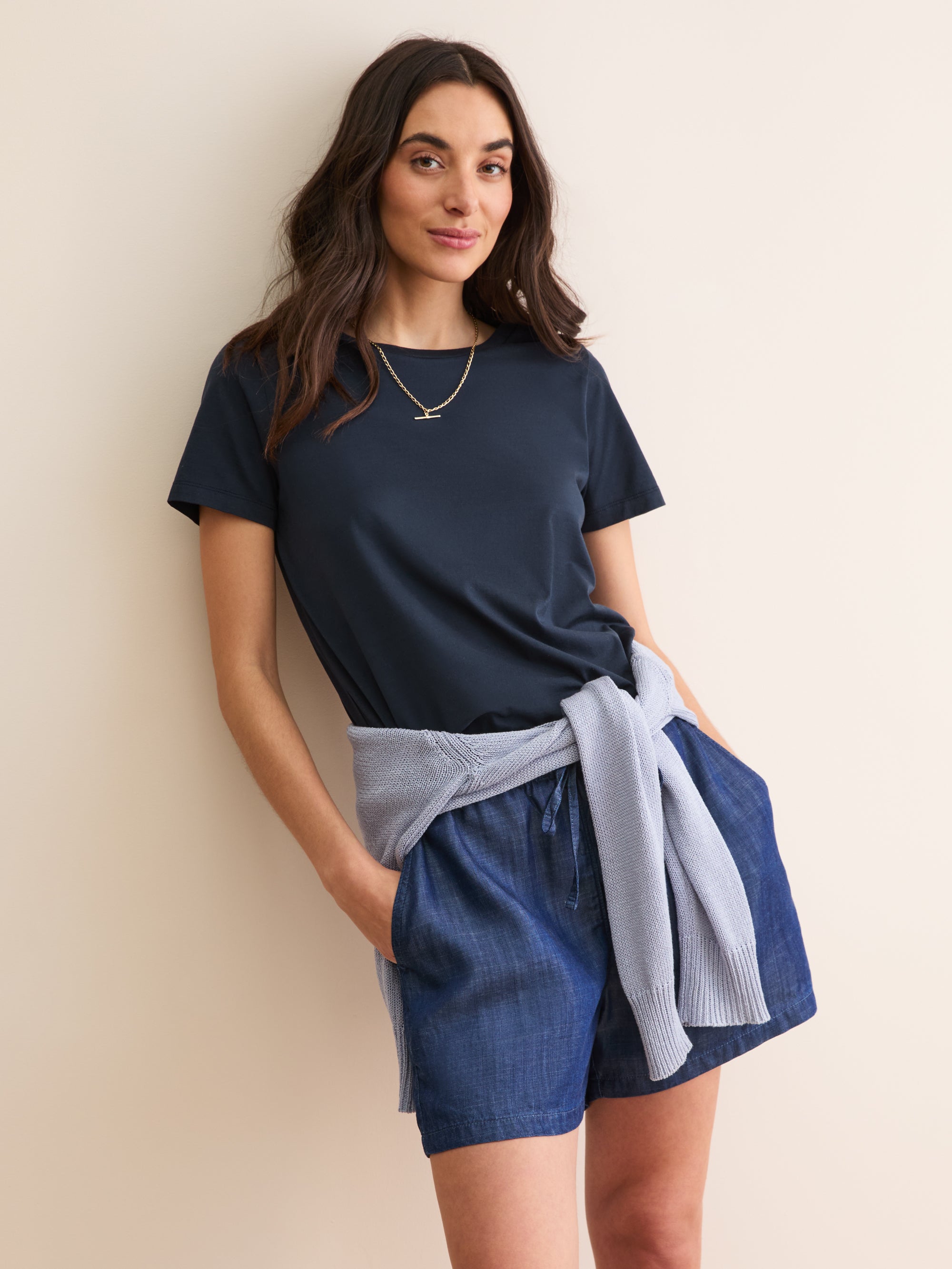 Women's Crew Neck T-Shirt Cotton Navy Blue