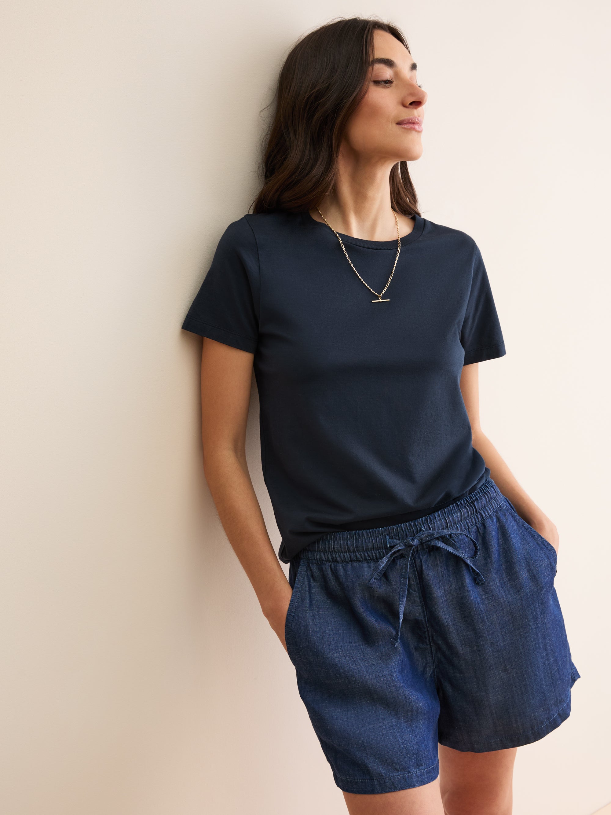 Women's Crew Neck T-Shirt Cotton Navy Blue
