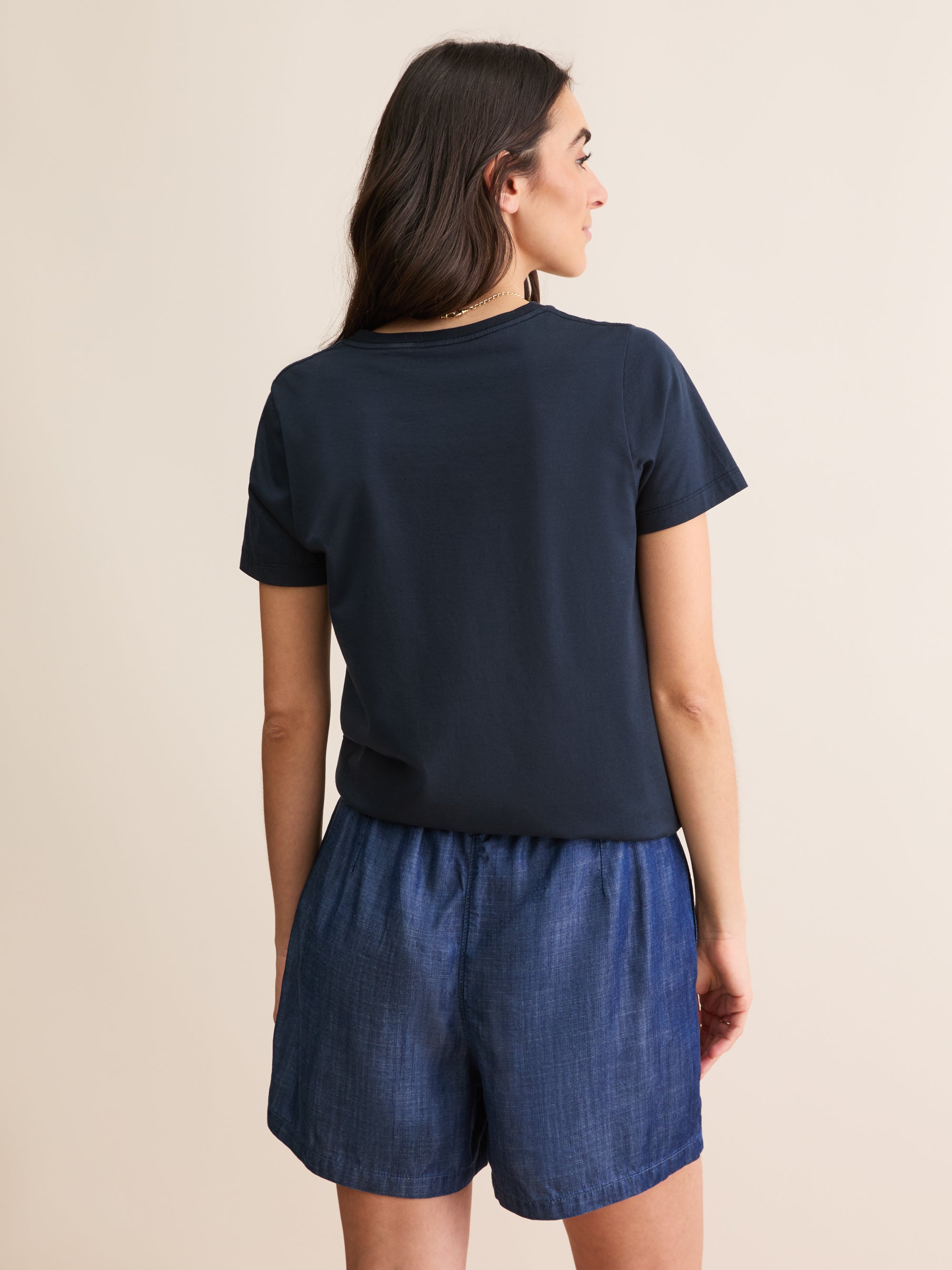 Women's Crew Neck T-Shirt Cotton Navy Blue