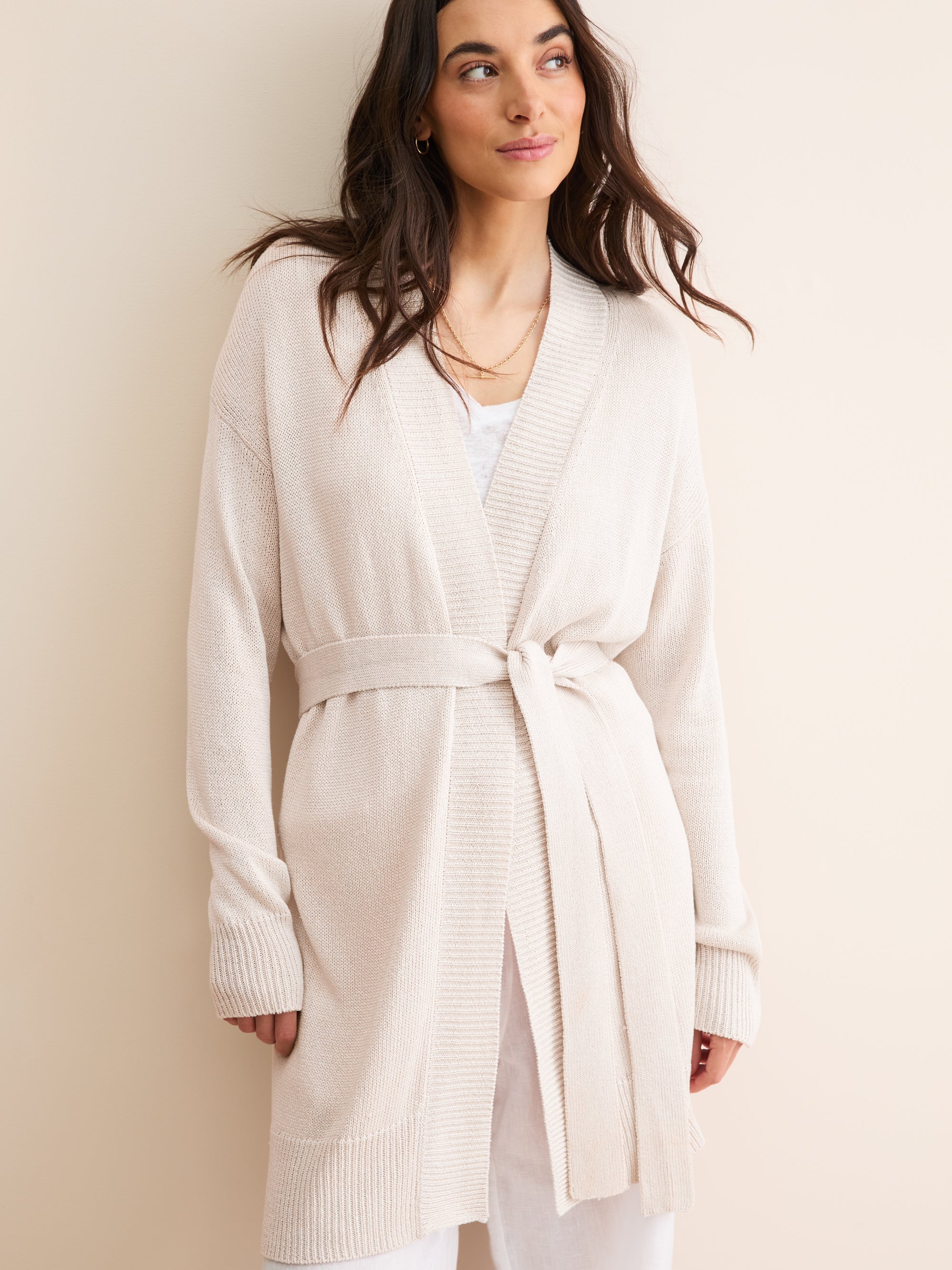 Women's Belted Cardigan Delphine Silk Linen Silver Pink