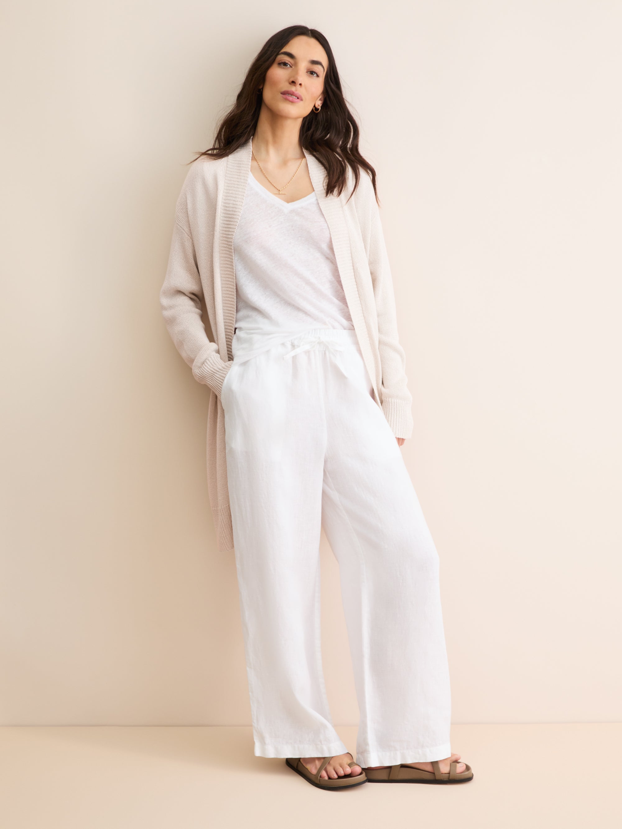 Women's Belted Cardigan Delphine Silk Linen Silver Pink