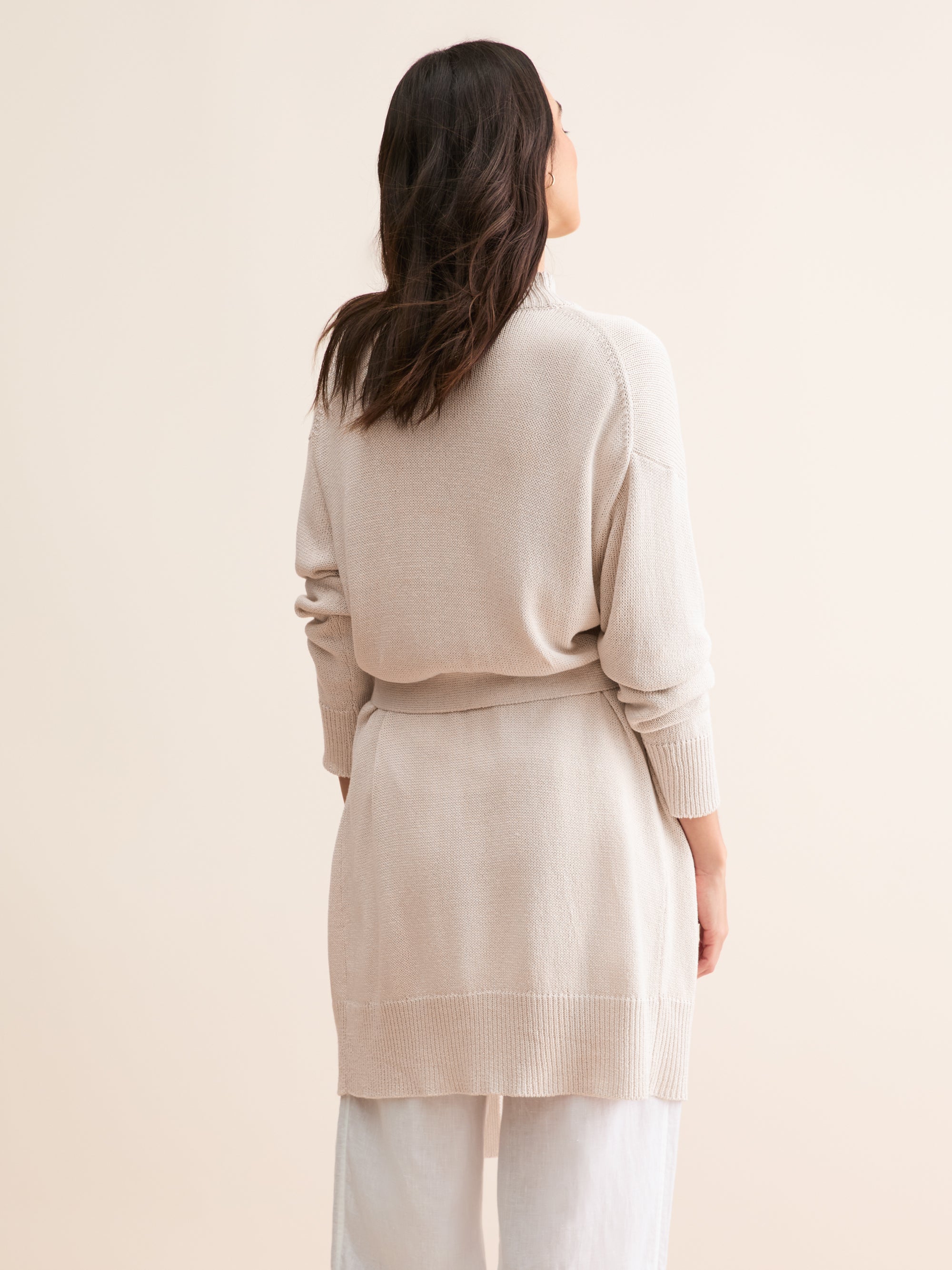 Women's Belted Cardigan Delphine Silk Linen Silver Pink