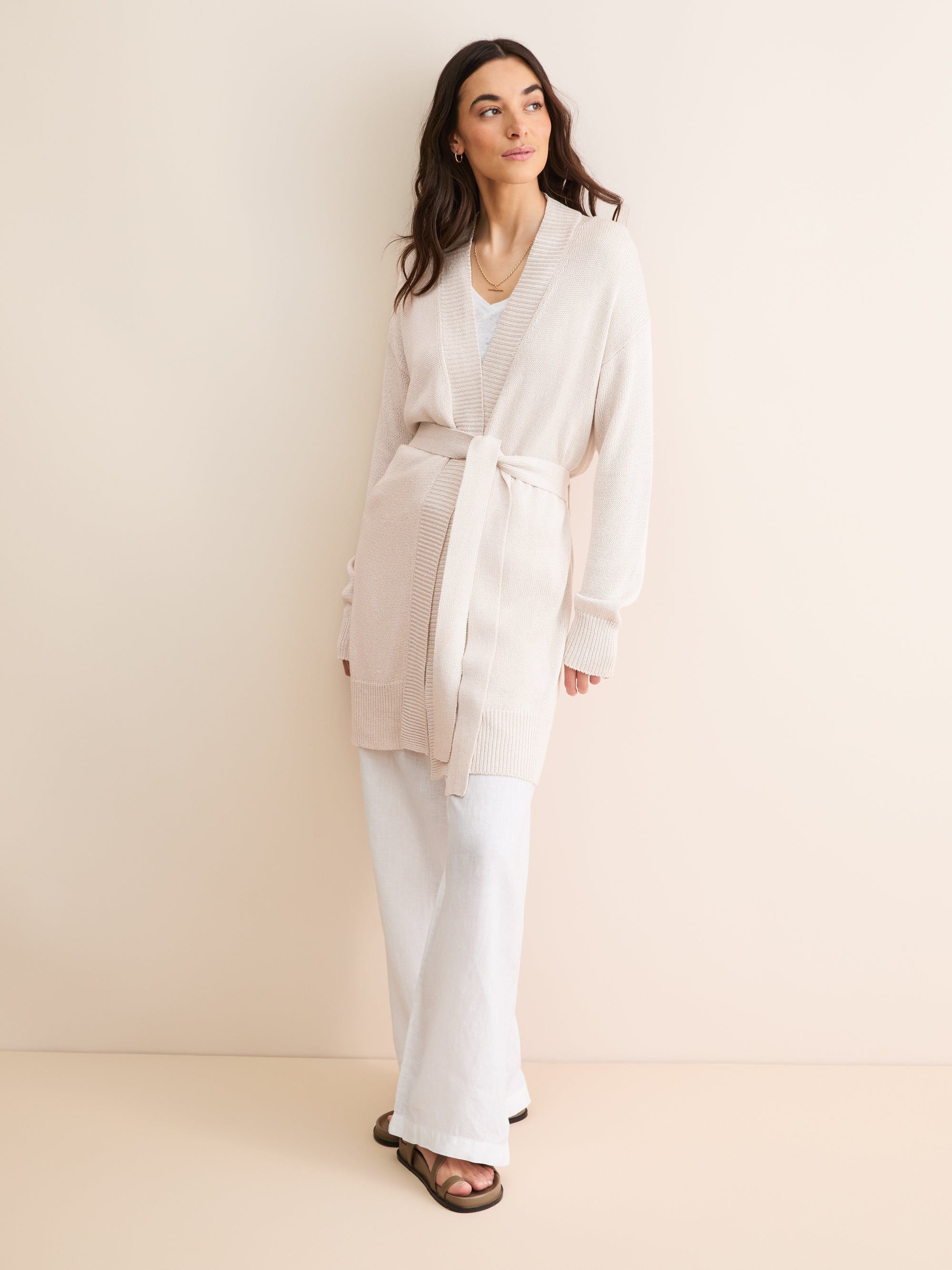 Women's Belted Cardigan Delphine Silk Linen Silver Pink