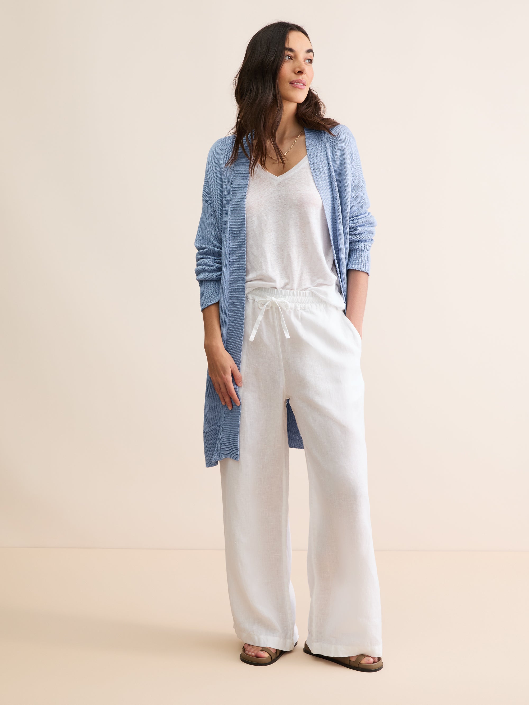 Women's Belted Cardigan Delphine Silk Linen Lavender Blue