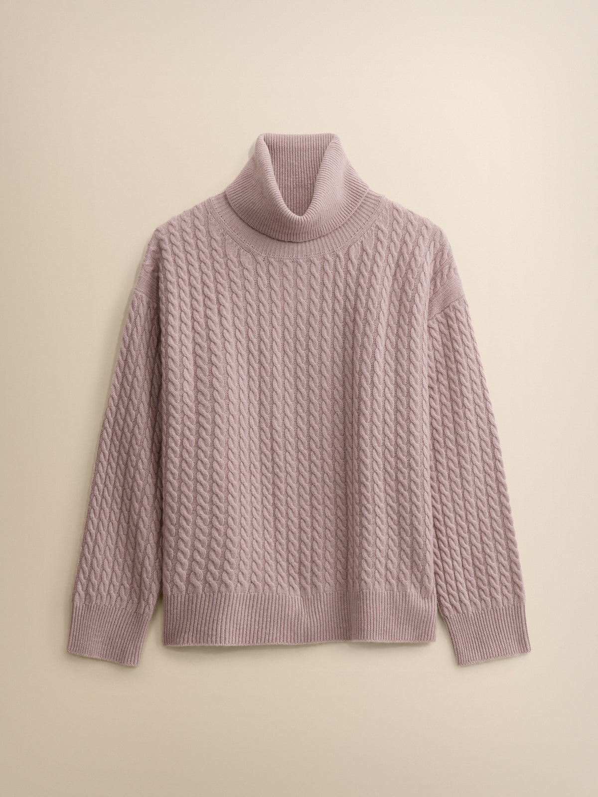 Sophie Cashmere Cable Knit Roll Neck Sweater Dusty Pink