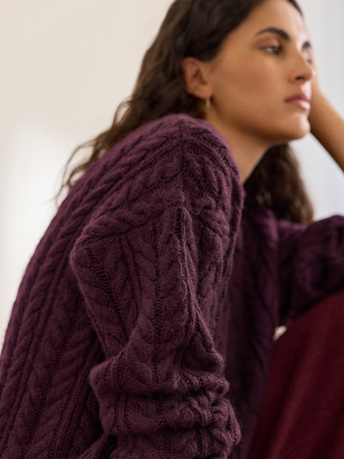Phoebe Oversized Cashmere Cable Knit Sweater Burgundy