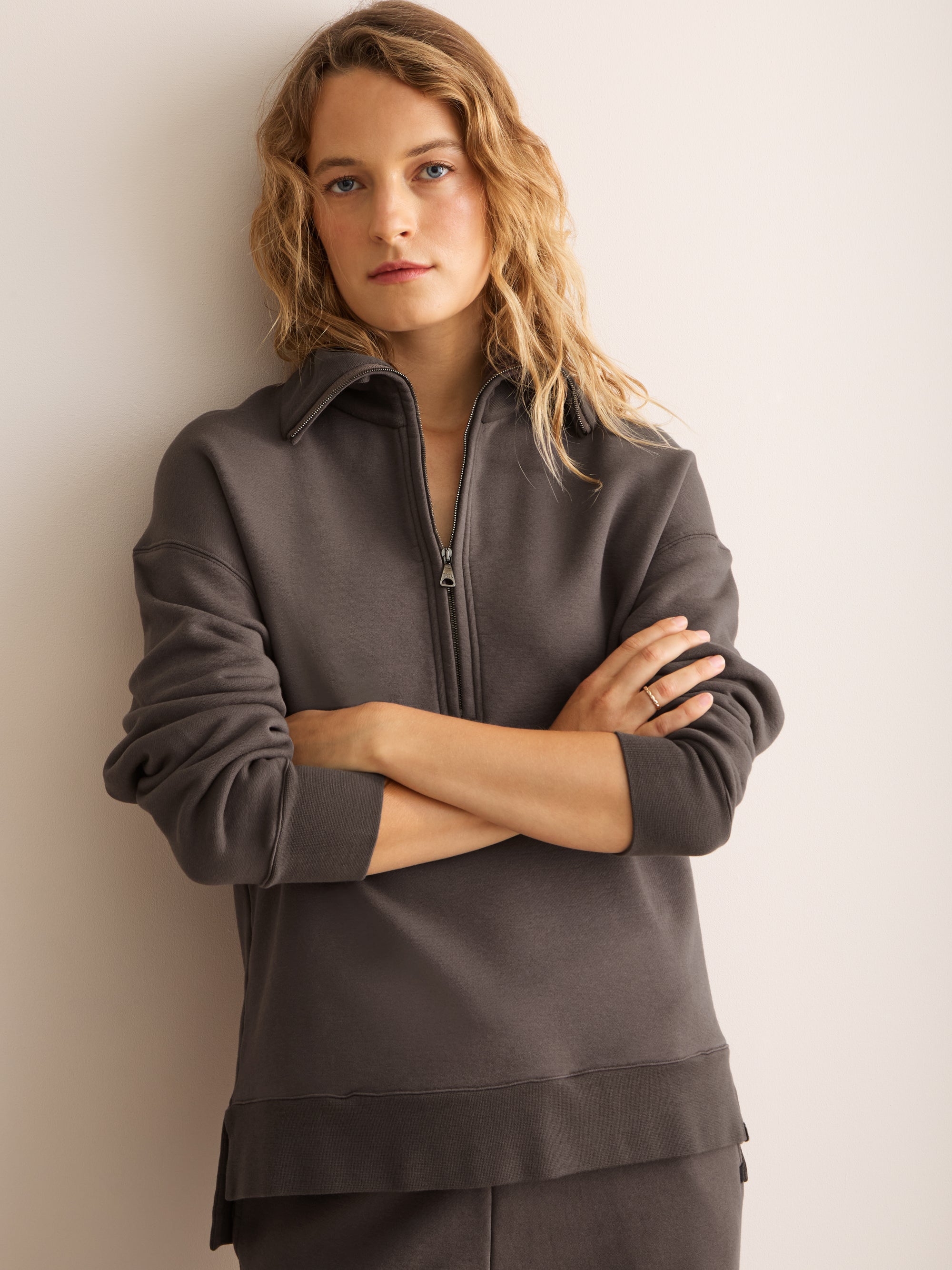 Harley Cotton Modal Half-Zip Sweatshirt Espresso Brown