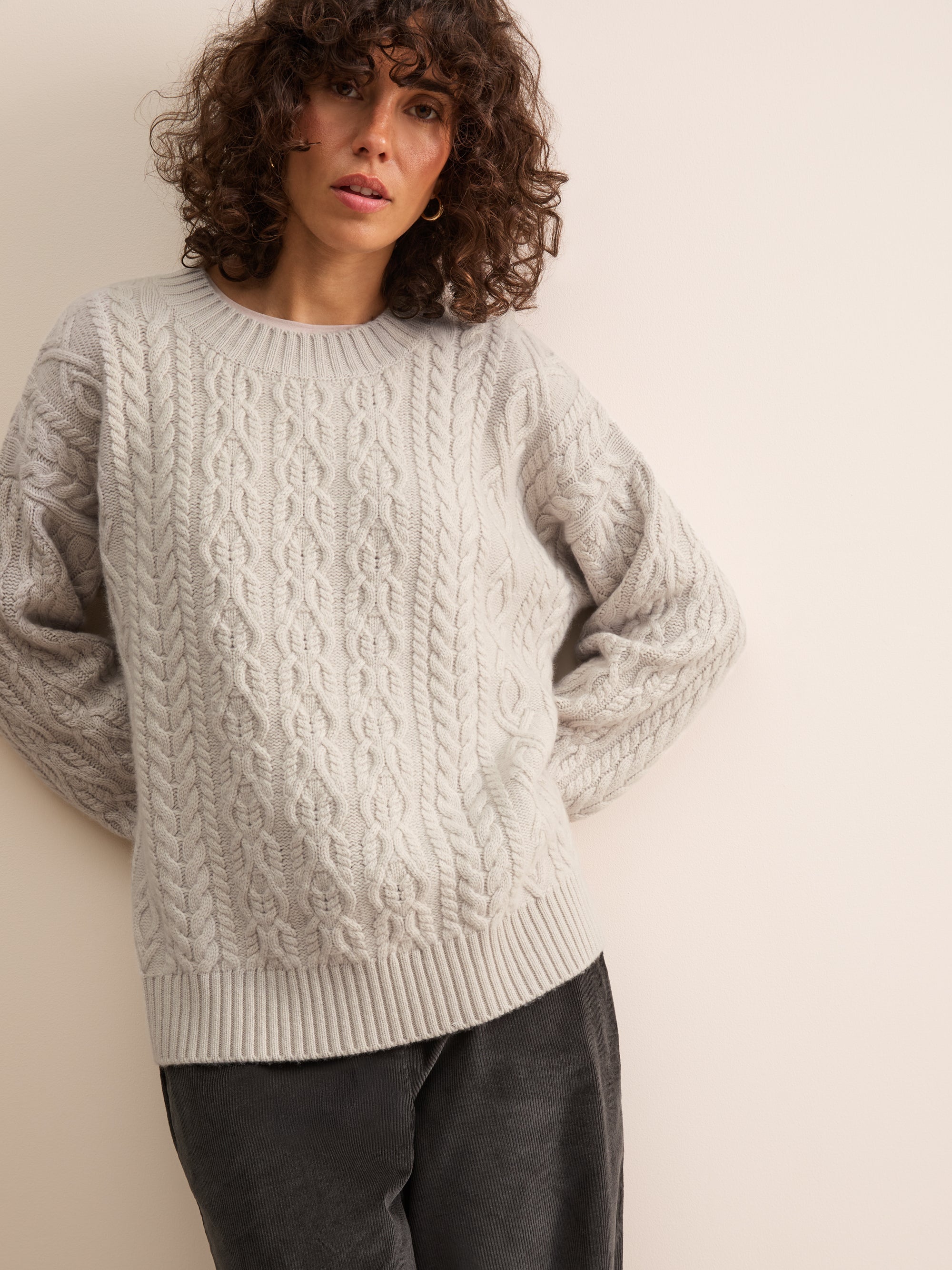 Astrid Cashmere Cable Knit Sweater Mist Gray