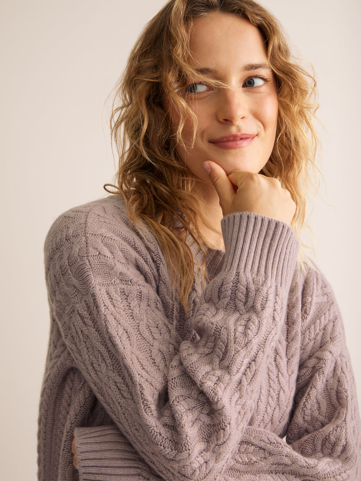 Astrid Cashmere Cable Knit Sweater Dusty Pink