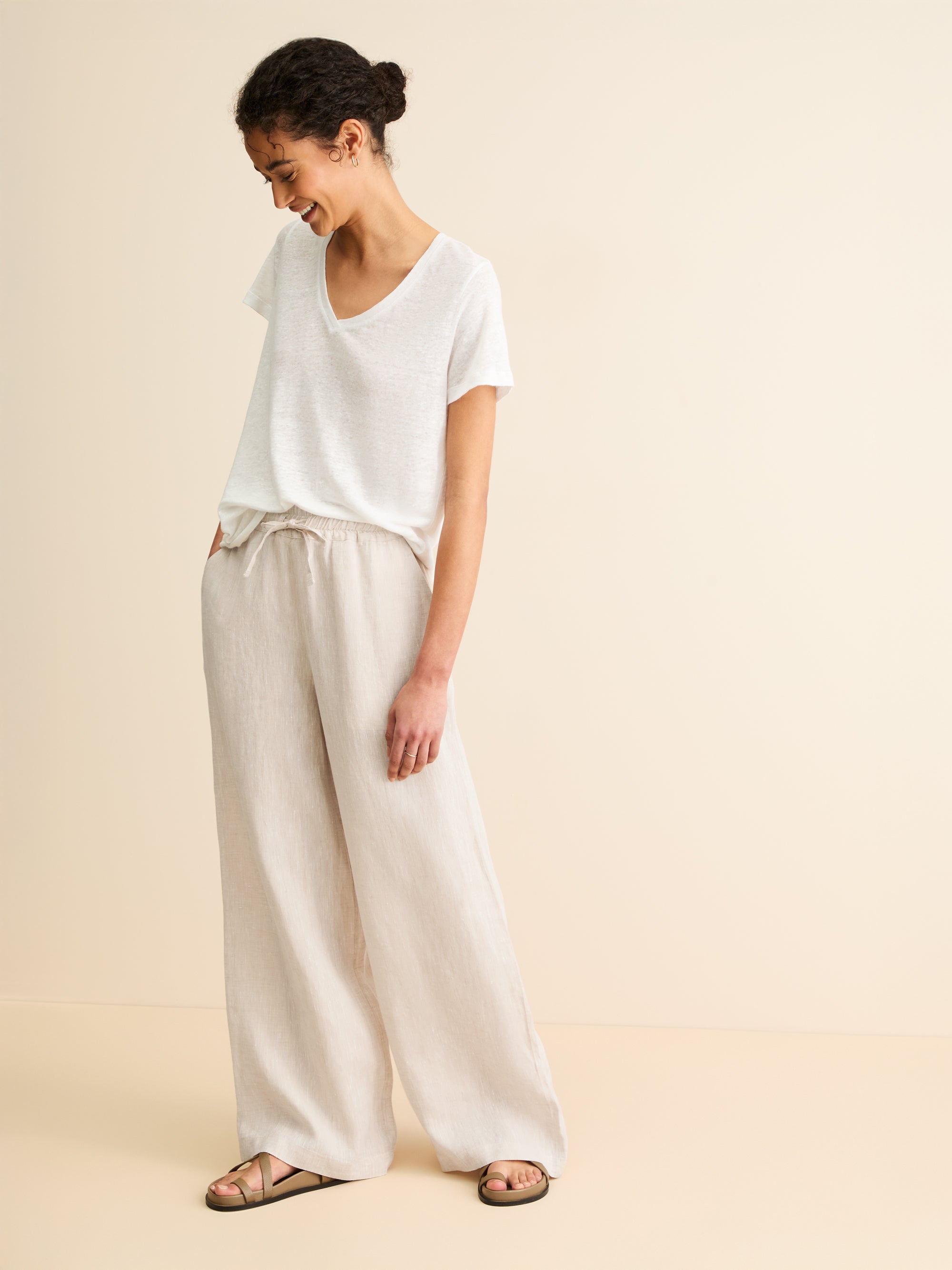 Women's Wide Leg Trousers Sicily Linen Sand
