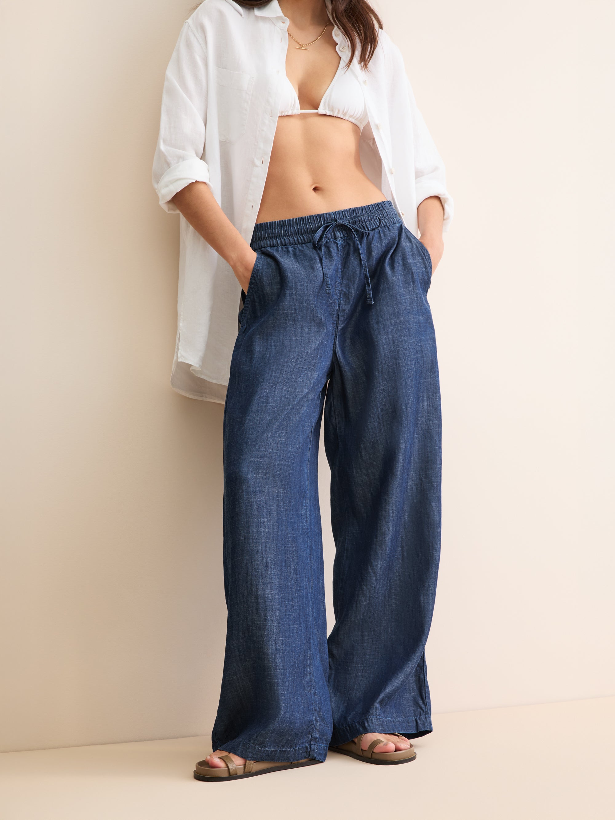 Women's Wide Leg Trousers Erin Chambray Denim Blue