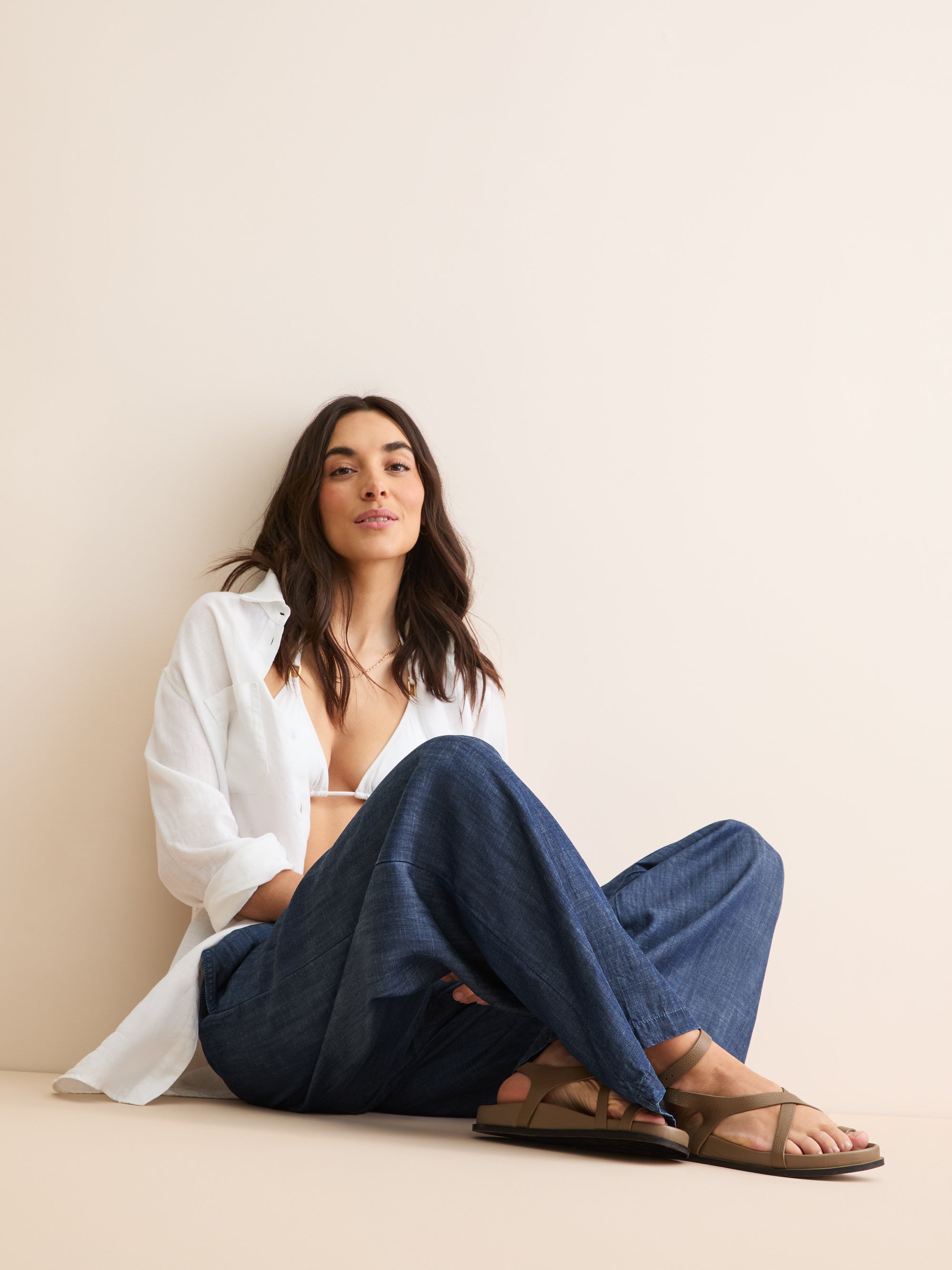 Women's Wide Leg Trousers Erin Chambray Denim Blue