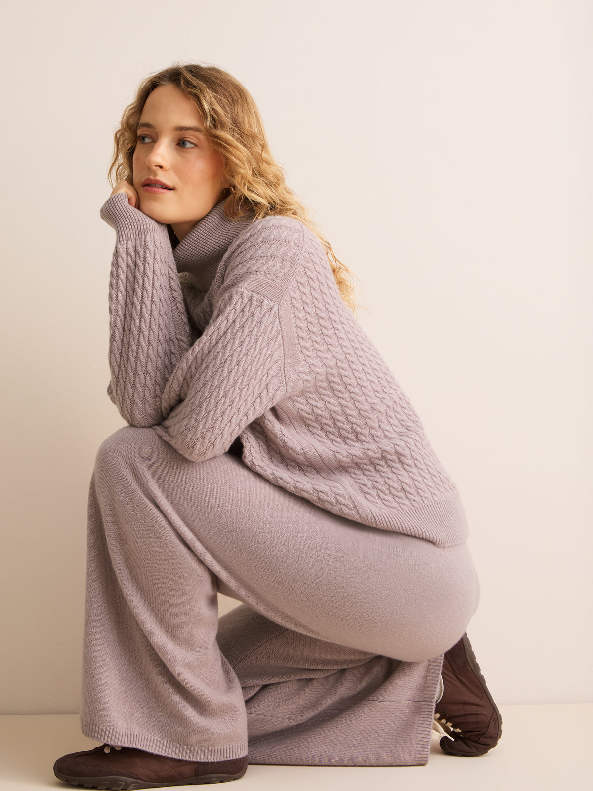 Daphne Cashmere Wide Leg Pants Dusty Pink
