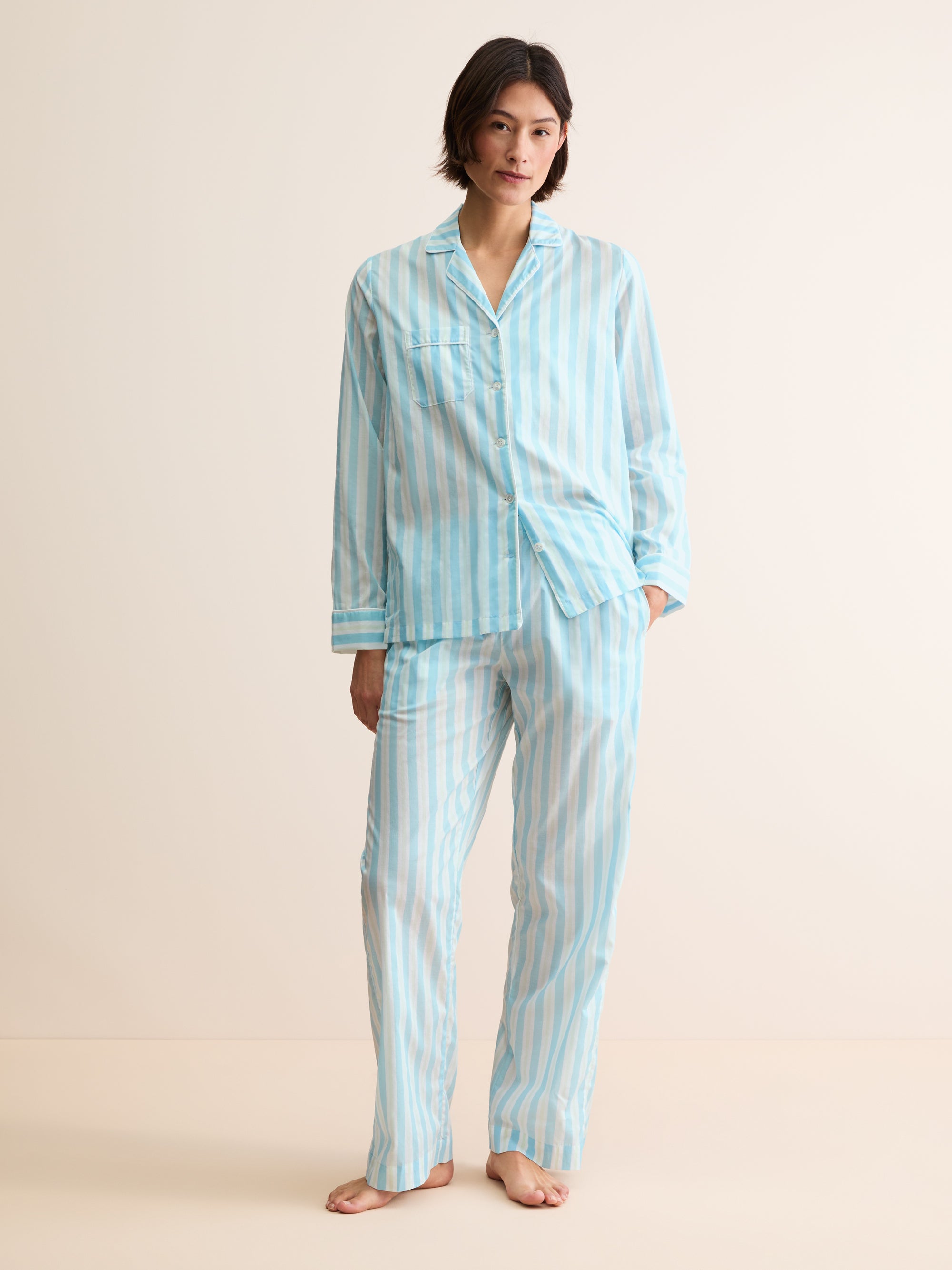 Women's Pyjamas Amalfi Cotton Batiste Aqua Blue Stripe