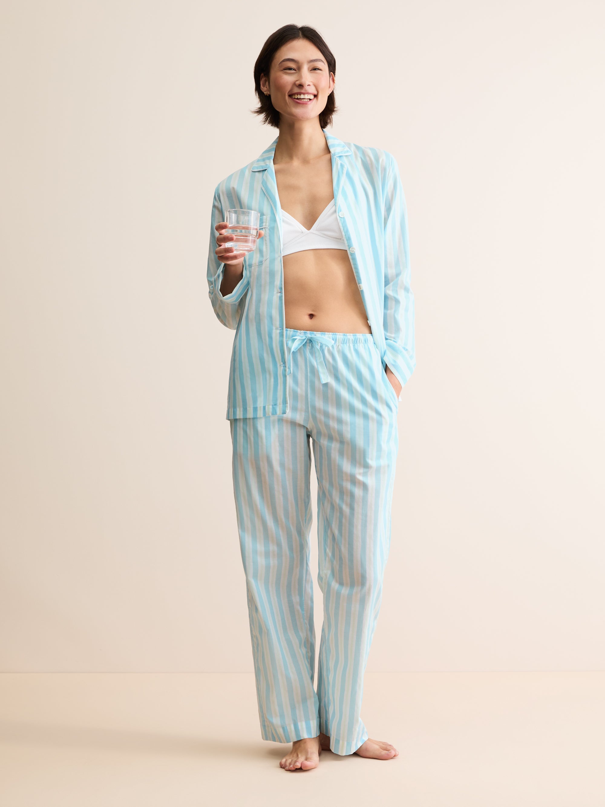 Women's Pyjamas Amalfi Cotton Batiste Aqua Blue Stripe