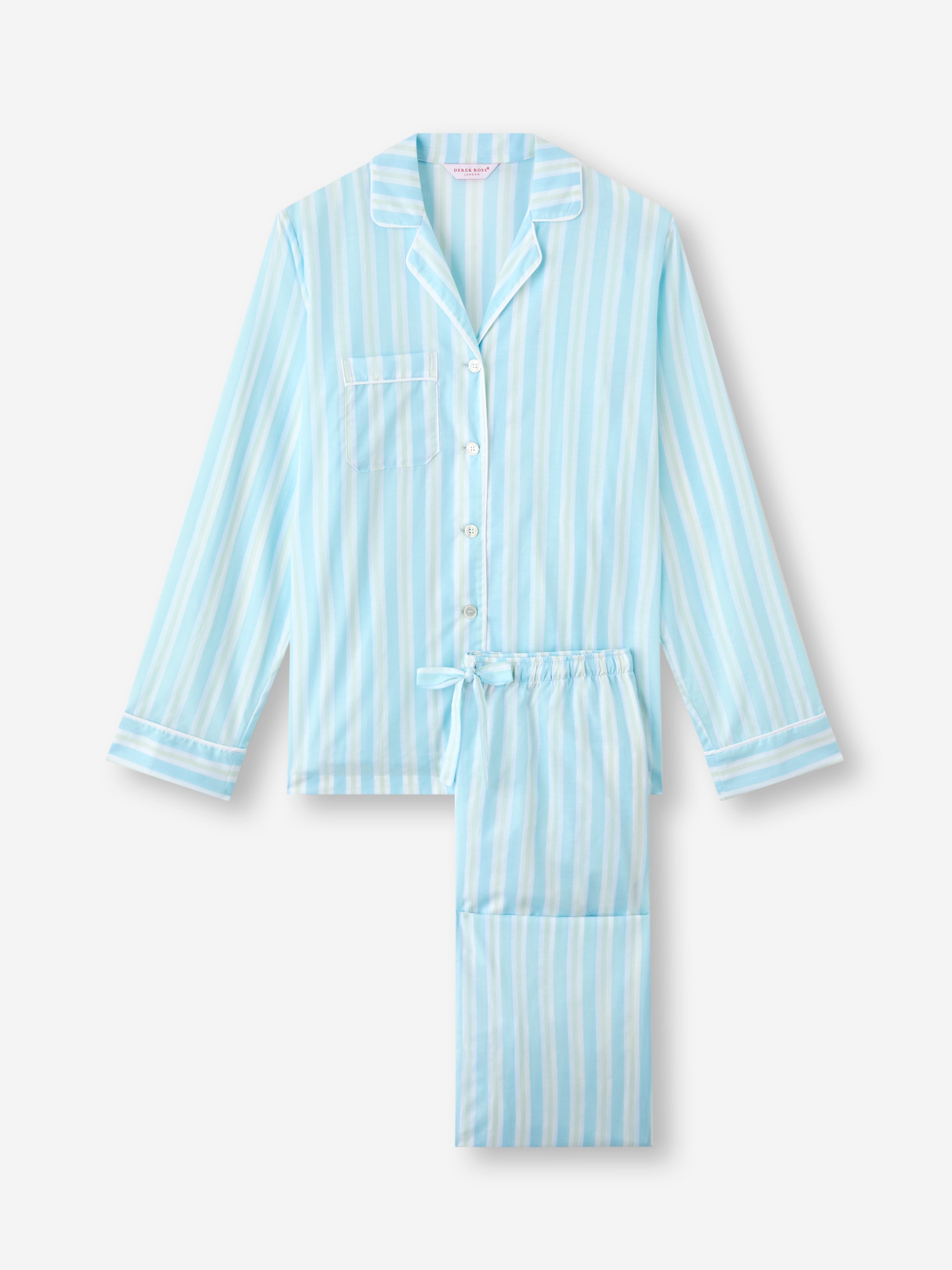 Women's Pyjamas Amalfi Cotton Batiste Aqua Blue Stripe