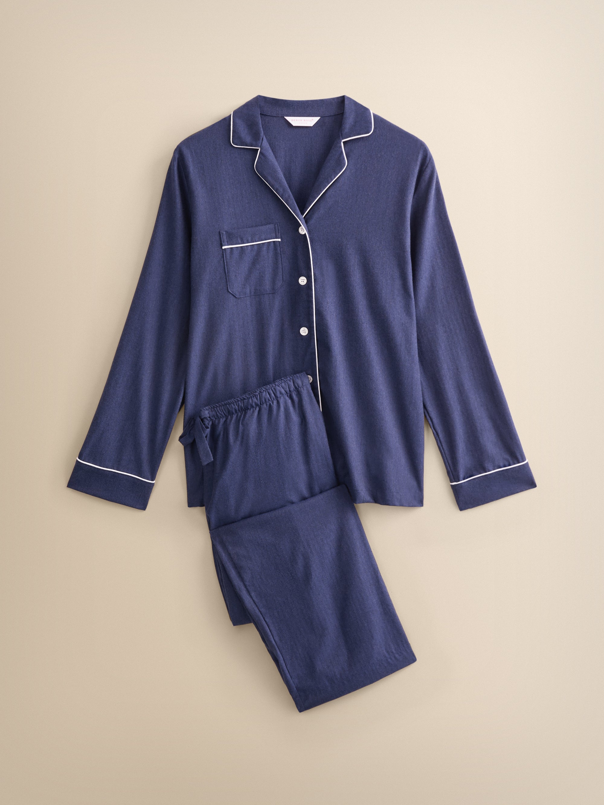 Balmoral Brushed Cotton Pyjamas Navy Blue Herringbone