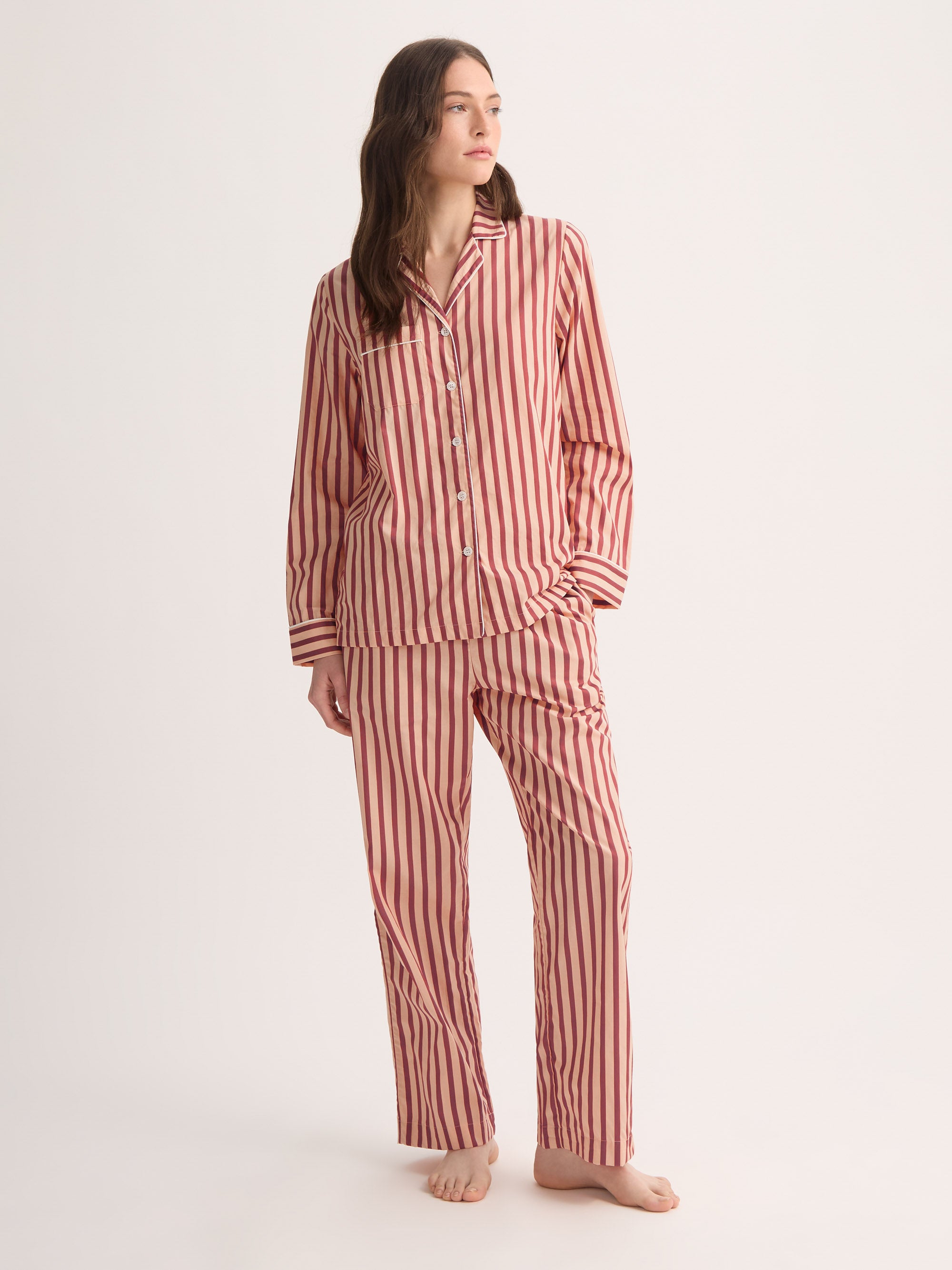 Women's Pyjamas Capri Cotton Batiste Red & Peach Stripe