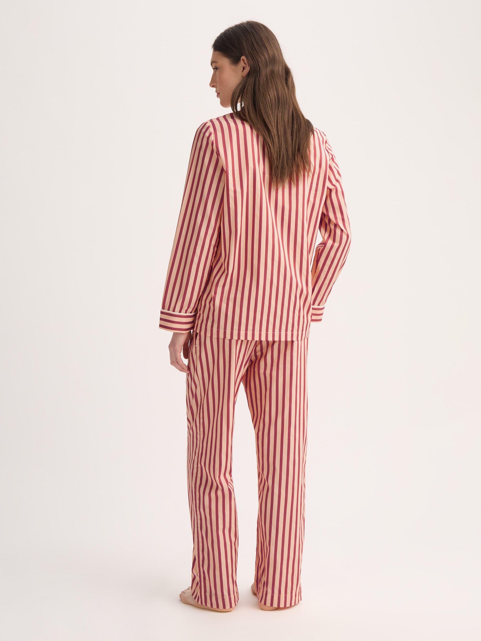 Women's Pyjamas Capri Cotton Batiste Red & Peach Stripe