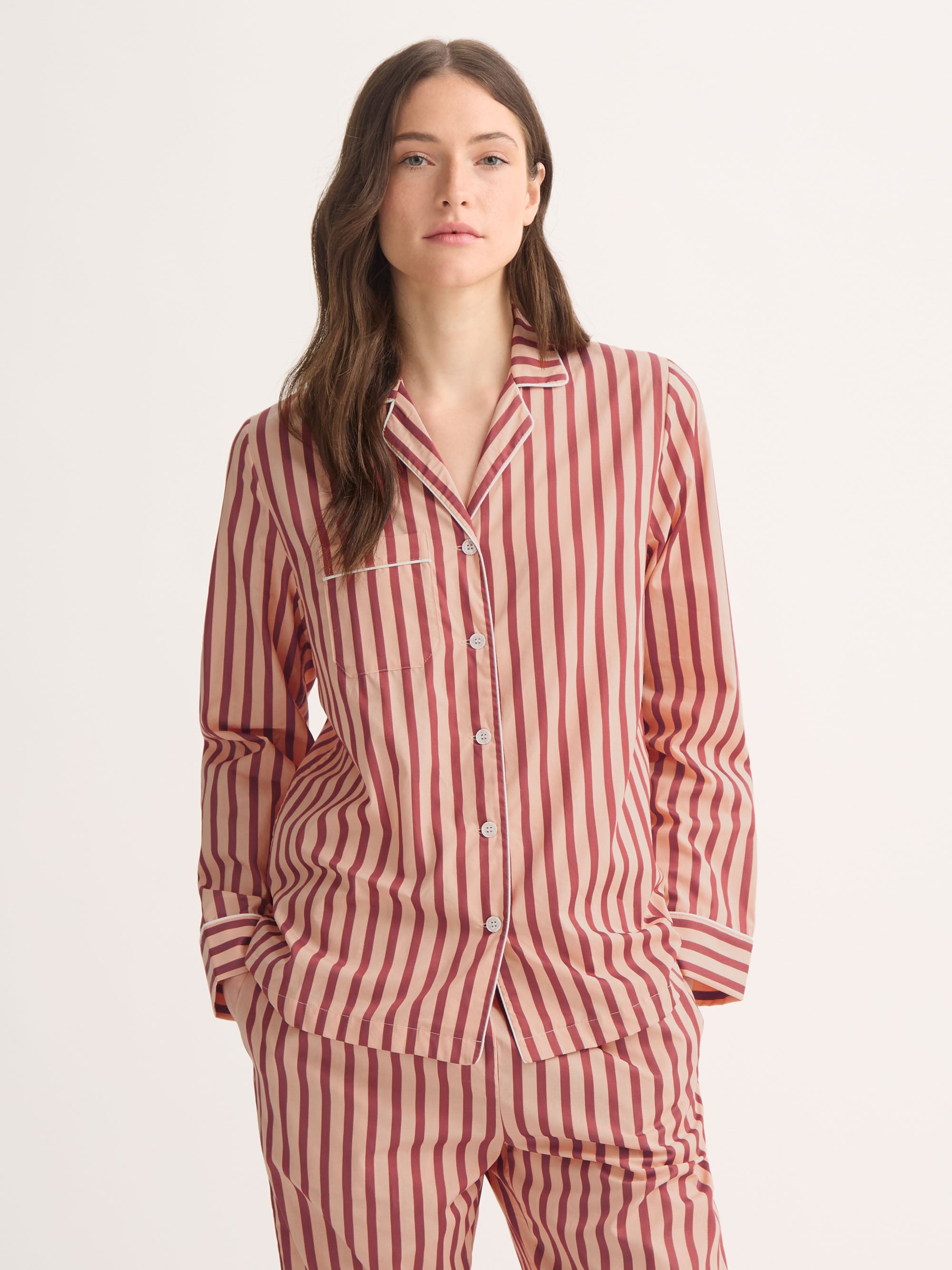 Women's Pyjamas Capri Cotton Batiste Red & Peach Stripe