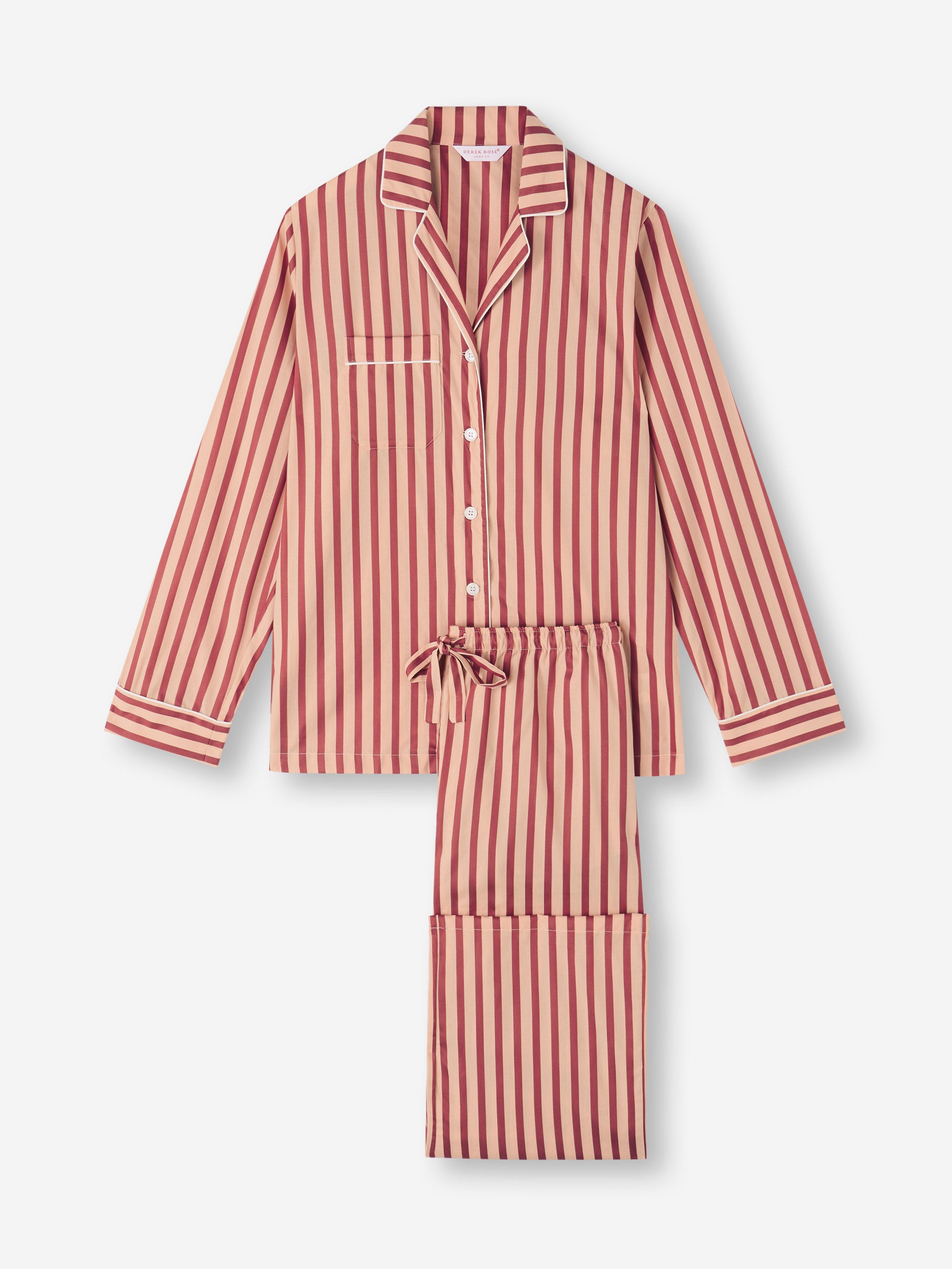 Women's Pyjamas Capri Cotton Batiste Red & Peach Stripe