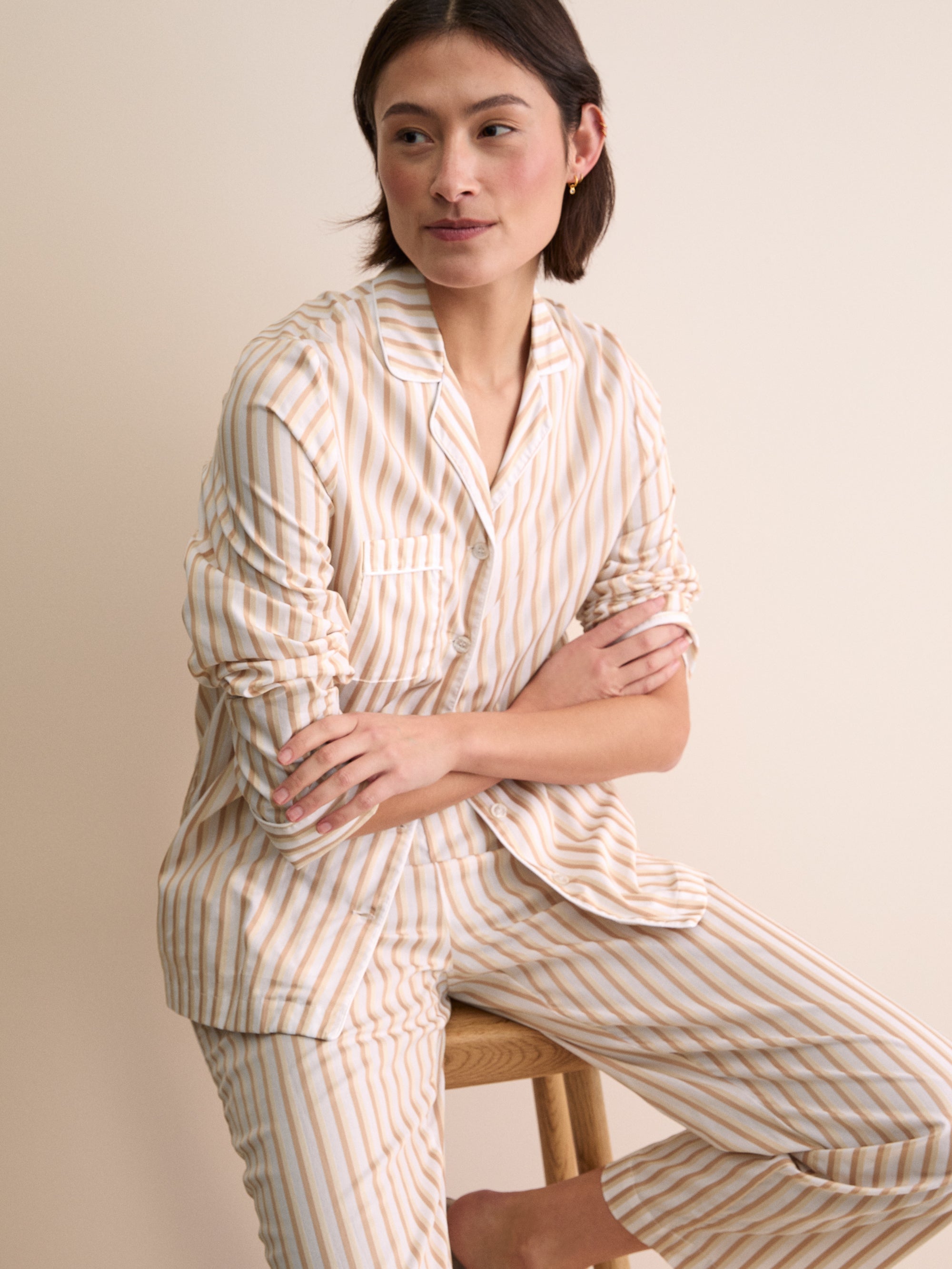Women's Pyjamas Capri Cotton Batiste Fawn Stripe