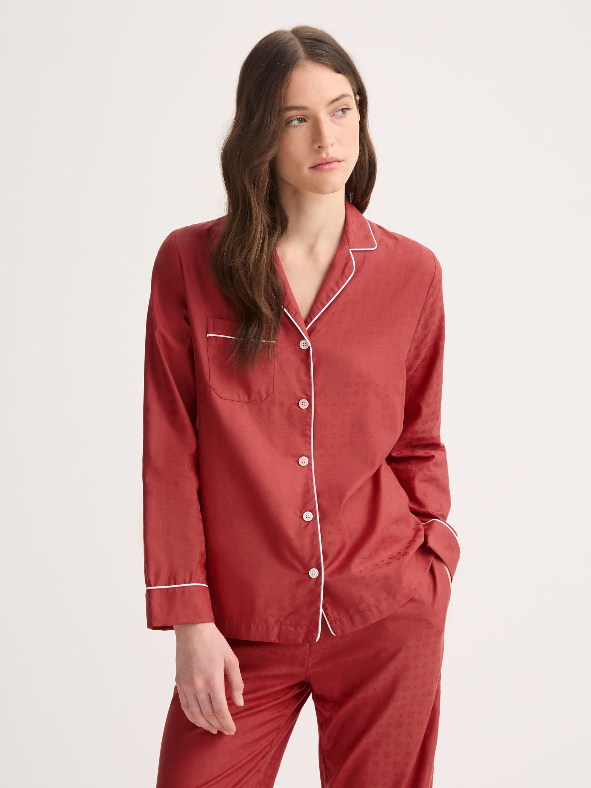 Women's Pajamas Cotton Jacquard Red Rose Motif