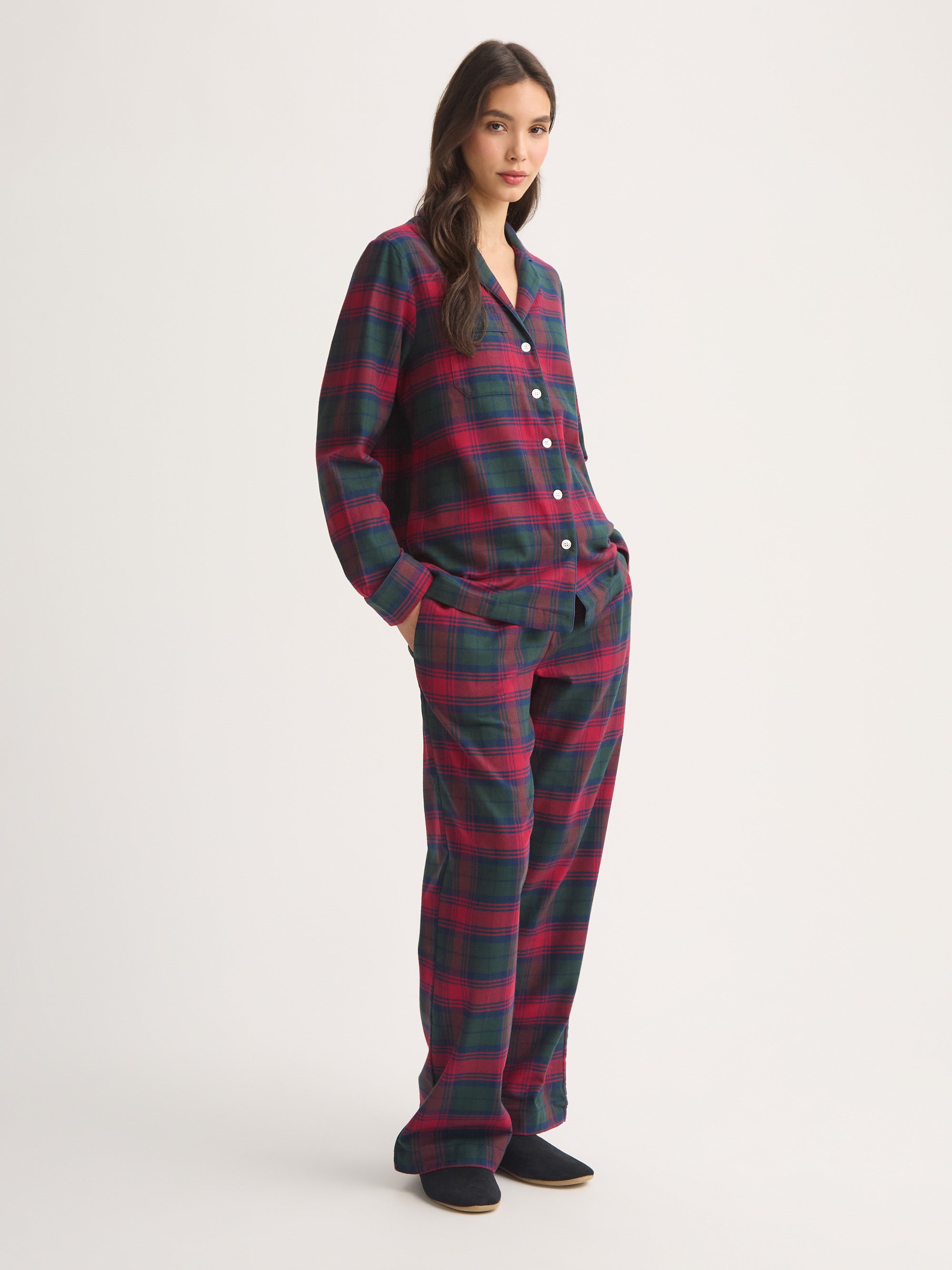 Women's Pyjamas Kelburn Brushed Cotton Burgundy Red & Green Check