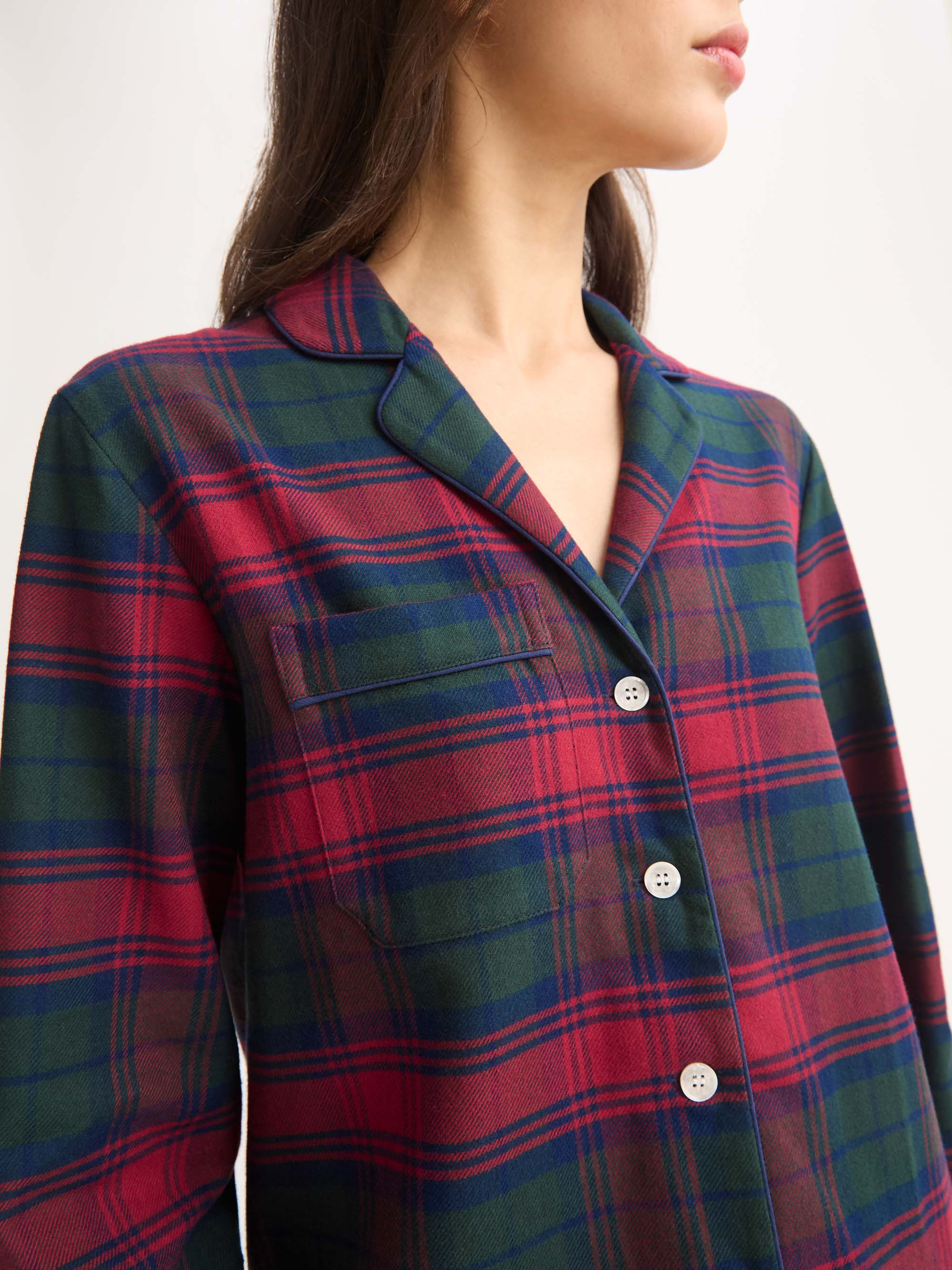 Women's Pyjamas Kelburn Brushed Cotton Burgundy Red & Green Check