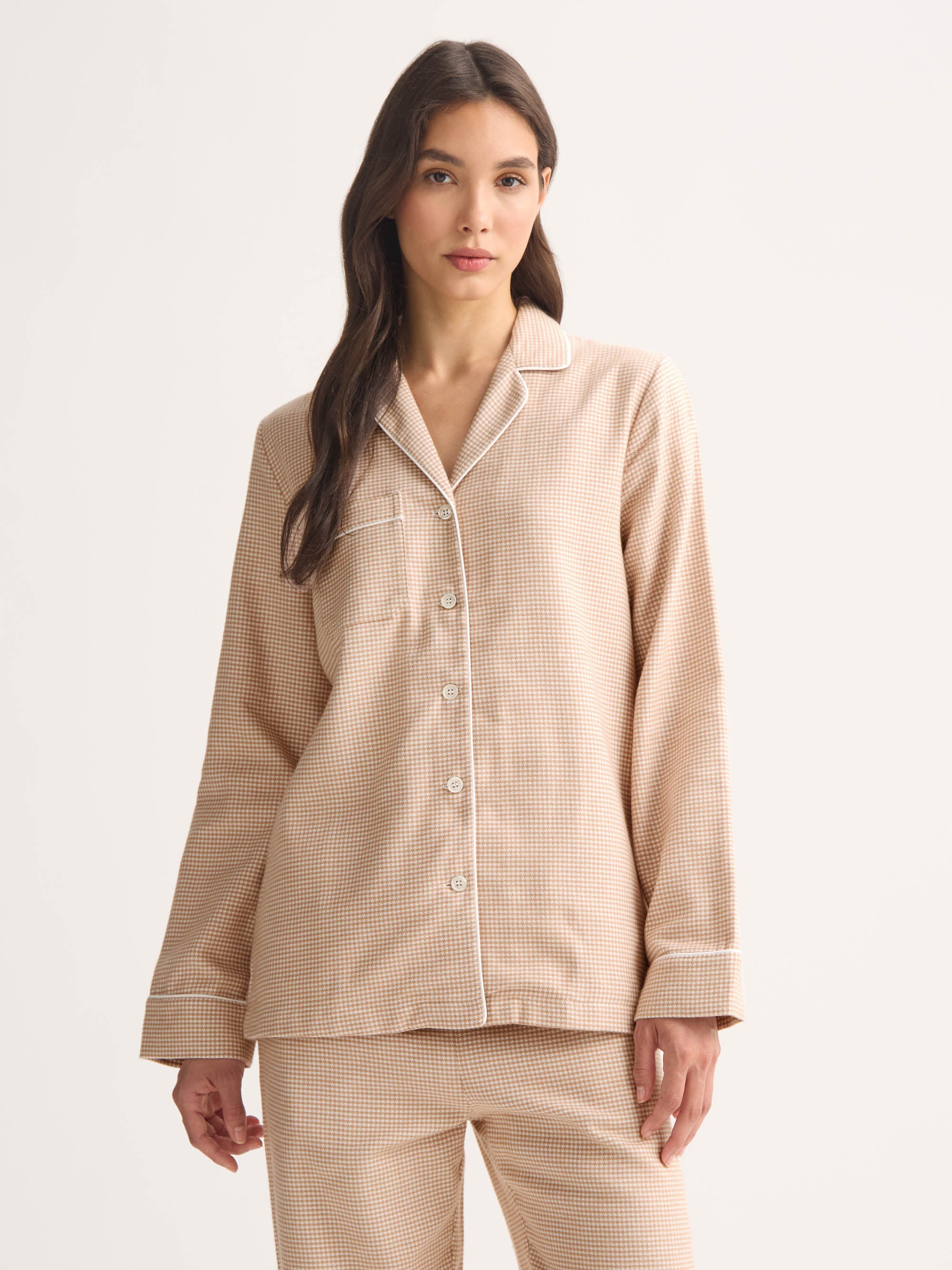 Women's Pyjamas Kelburn Brushed Cotton Blush Houndstooth