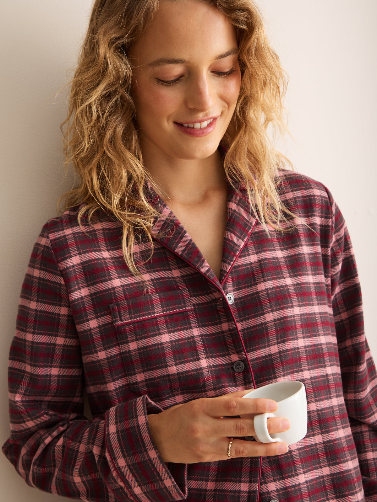 Kelburn Brushed Cotton Pajamas Charcoal & Pink Check