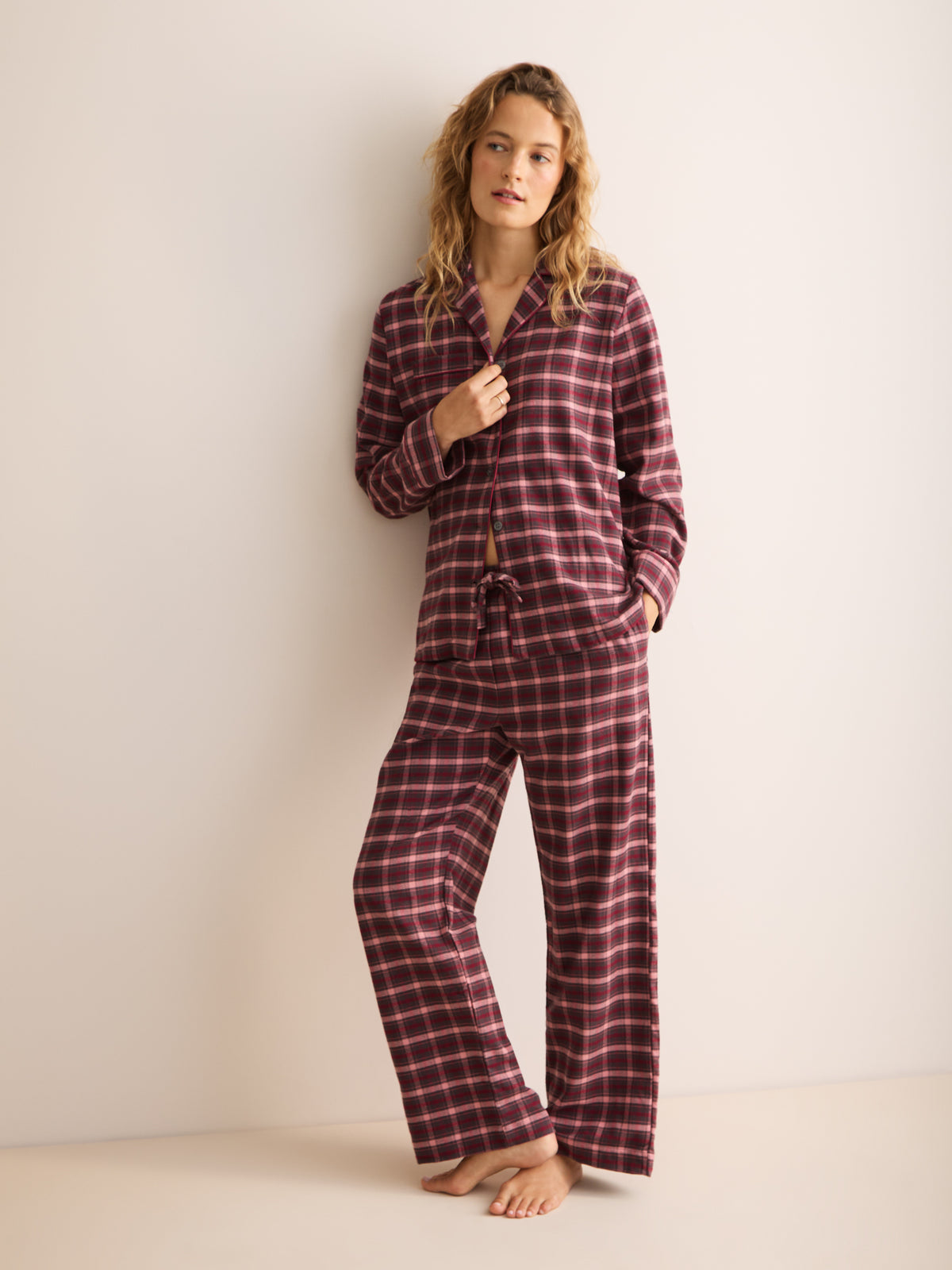 Kelburn Brushed Cotton Pajamas Charcoal & Pink Check
