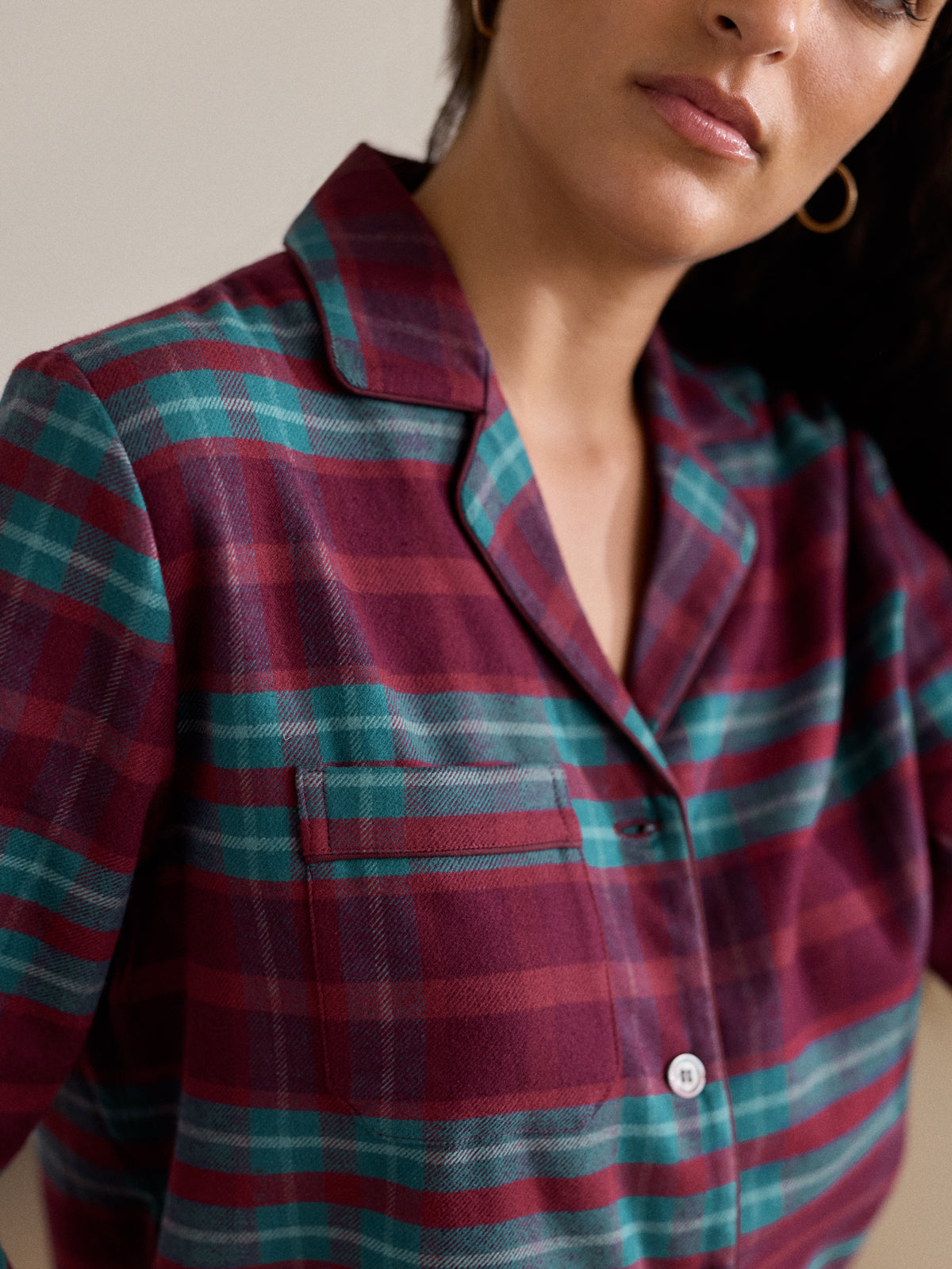 Kelburn Brushed Cotton Pyjamas Burgundy & Teal Check