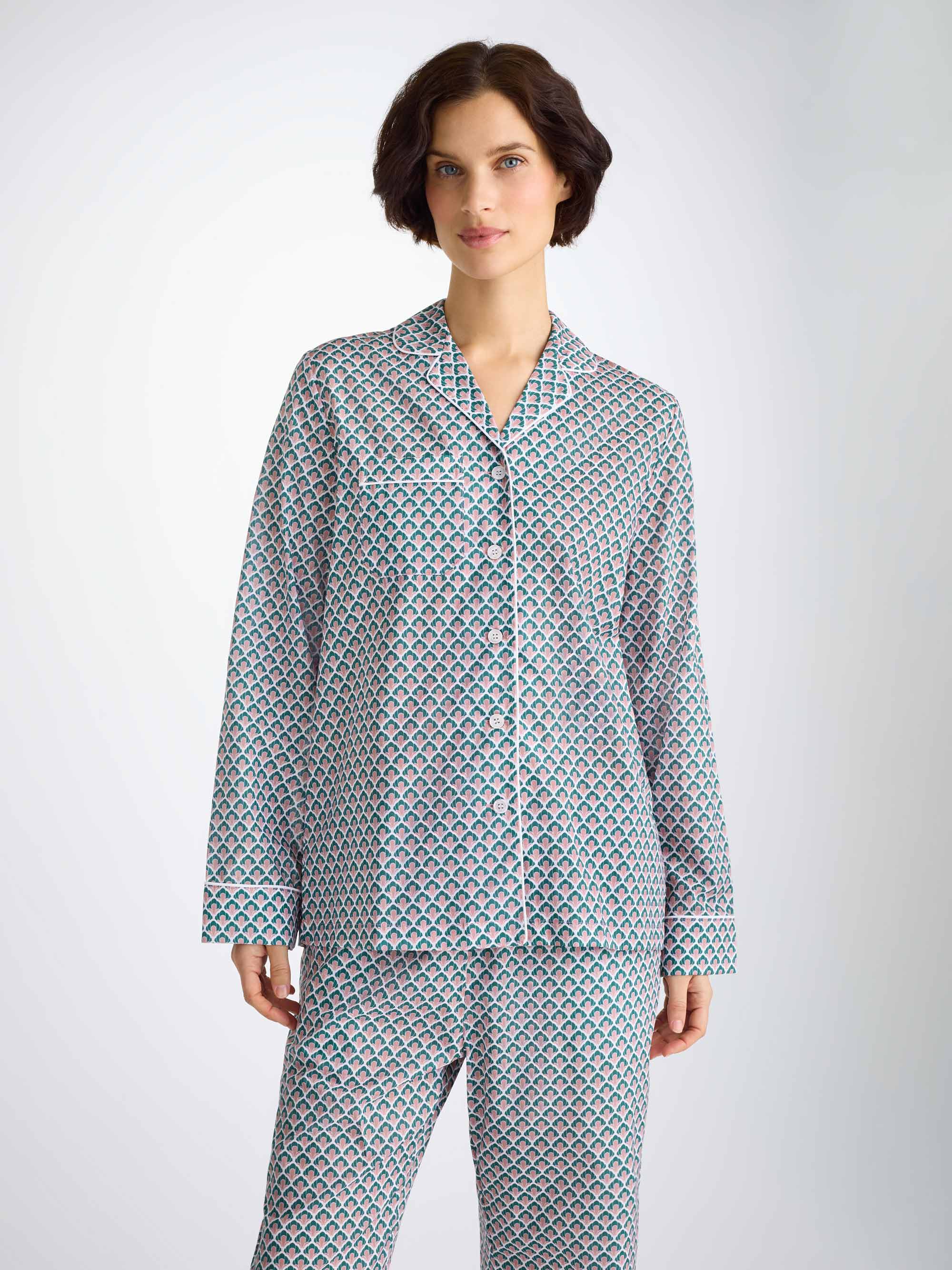 Women's Pyjamas Cotton Batiste Jungle Green Scalloped Leaf Print